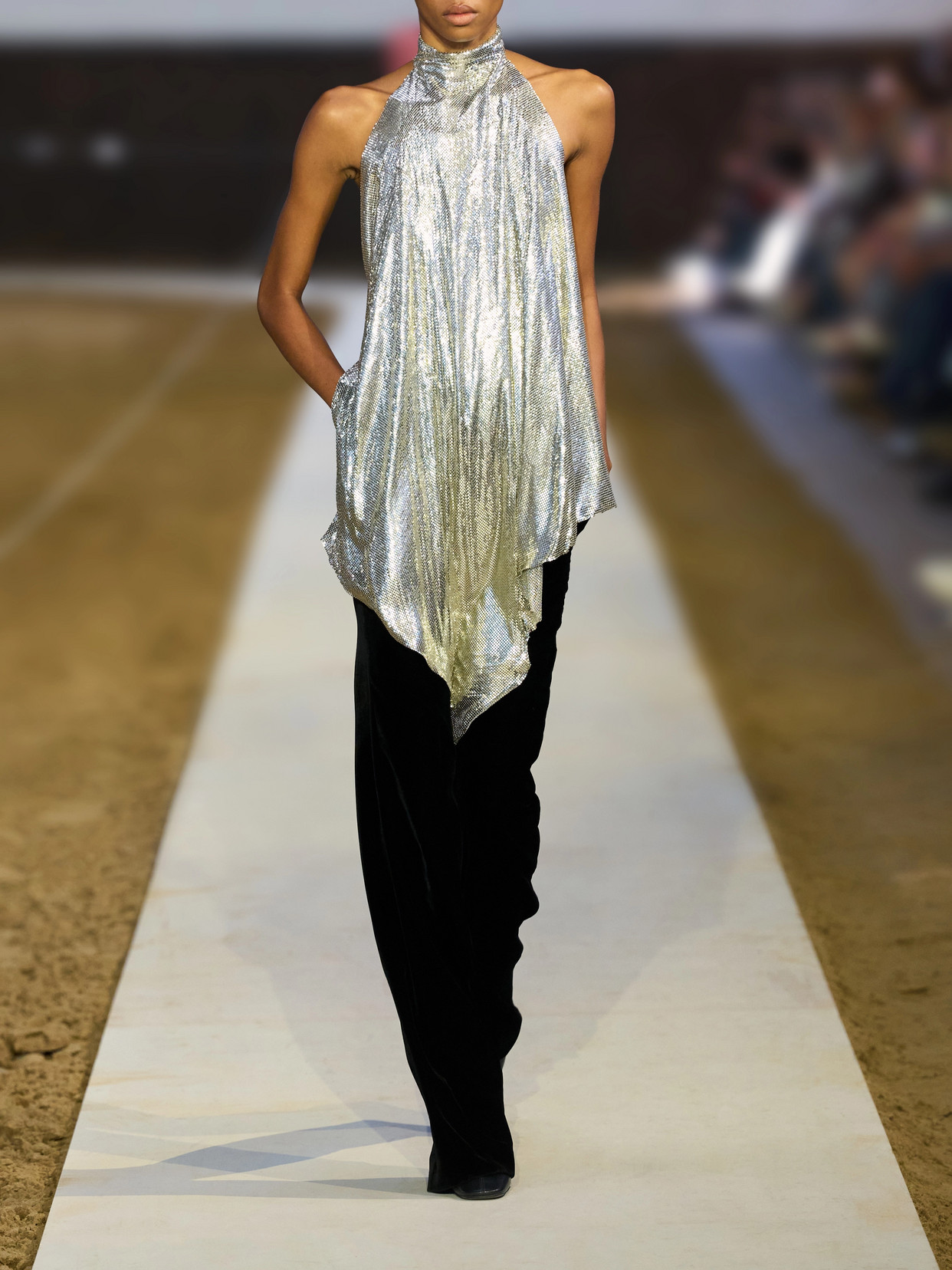 Open-Back Chainmail Halterneck Blouse