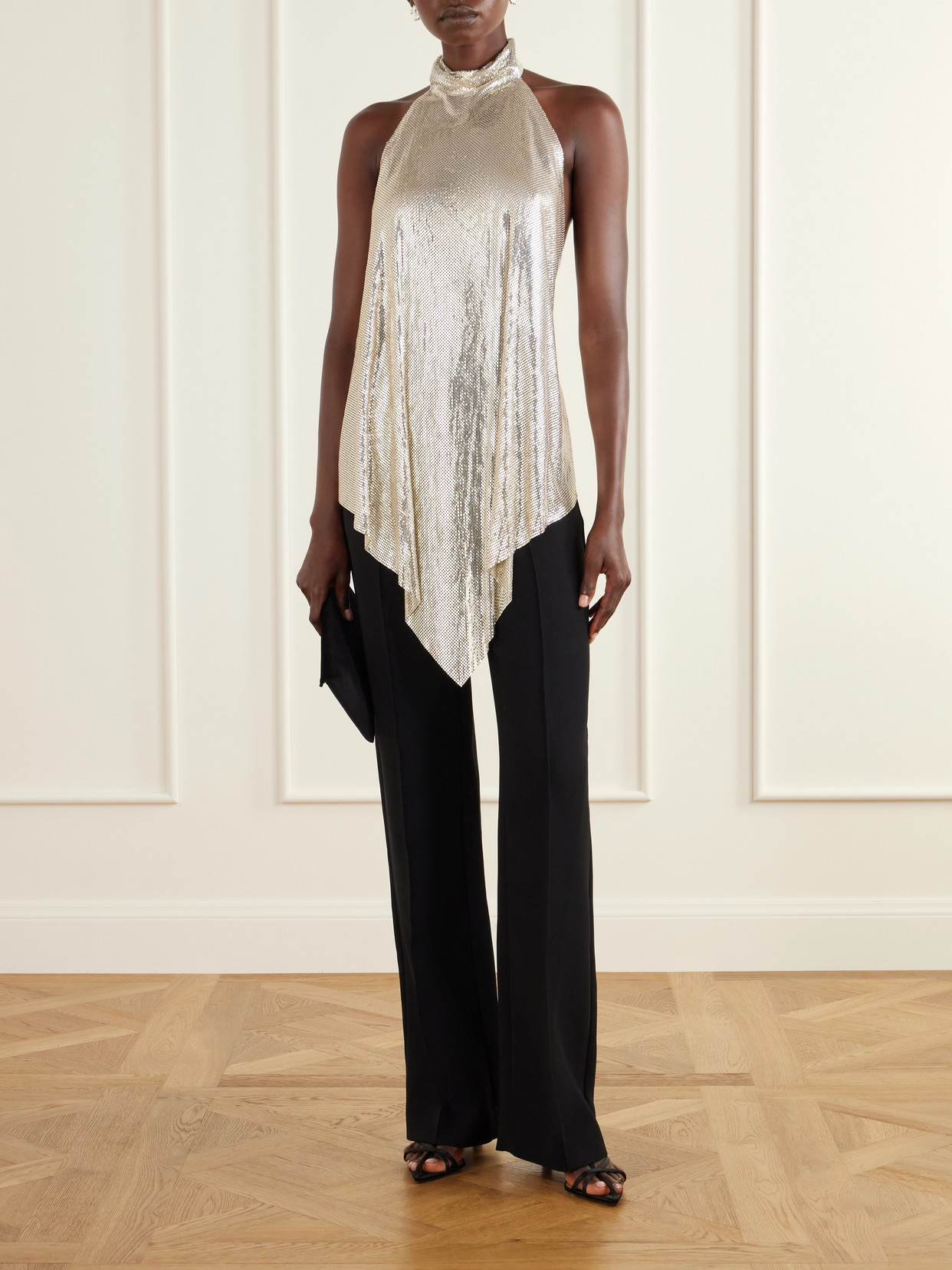 Open-Back Chainmail Halterneck Blouse
