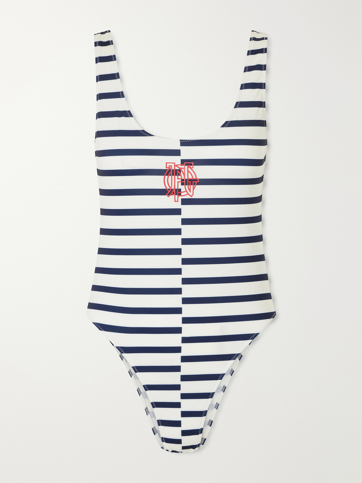 Jean Paul Gaultier Asymetric Marinere Logo-appliqulé Striped Swimsuit In White