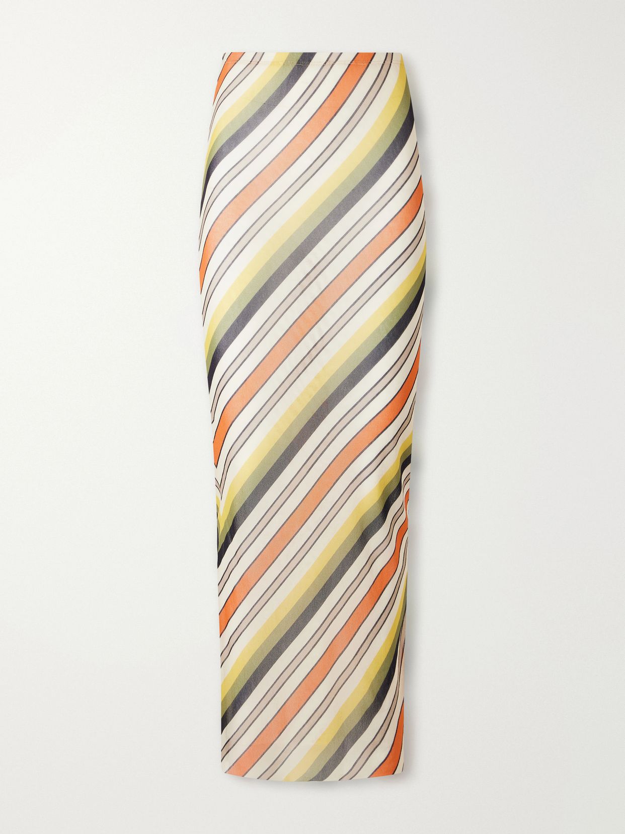 retro stripe printed mesh maxi skirt