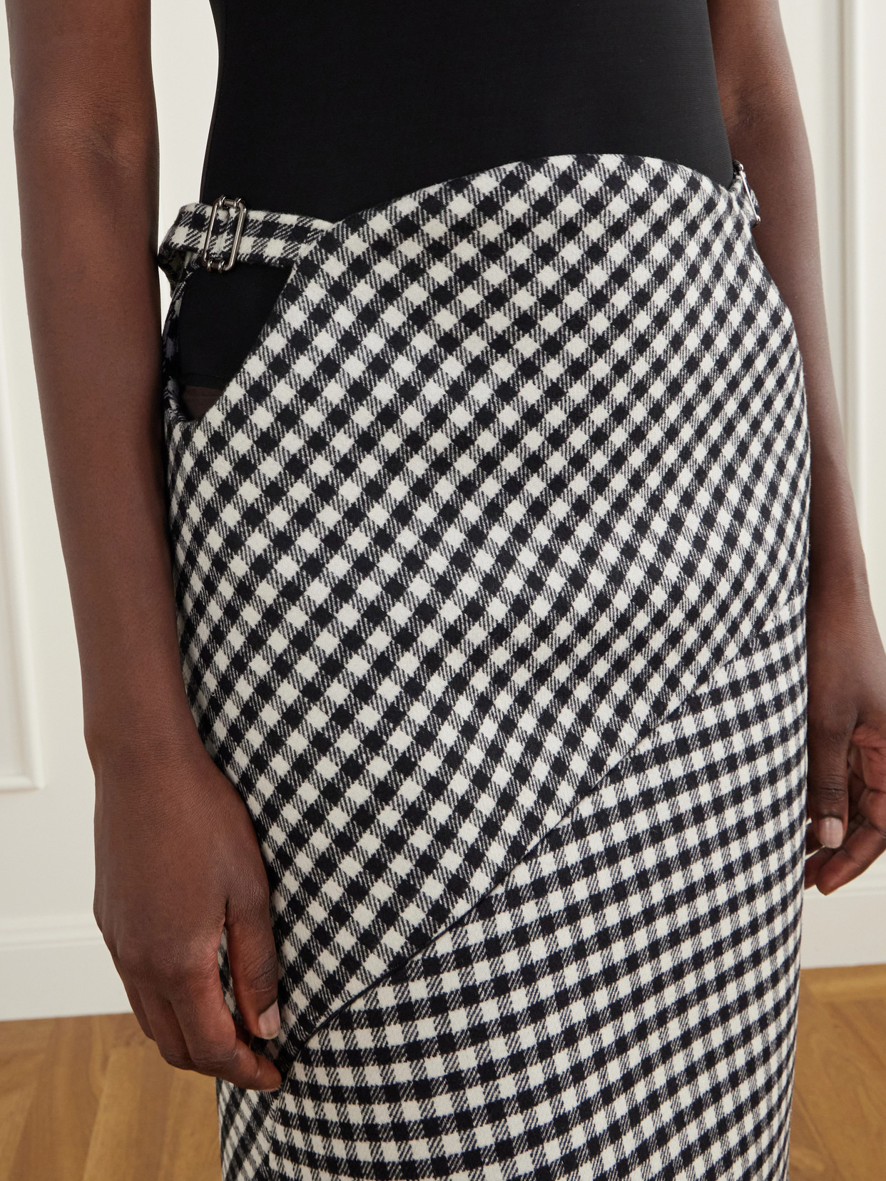 Checked Wool-Blend Midi