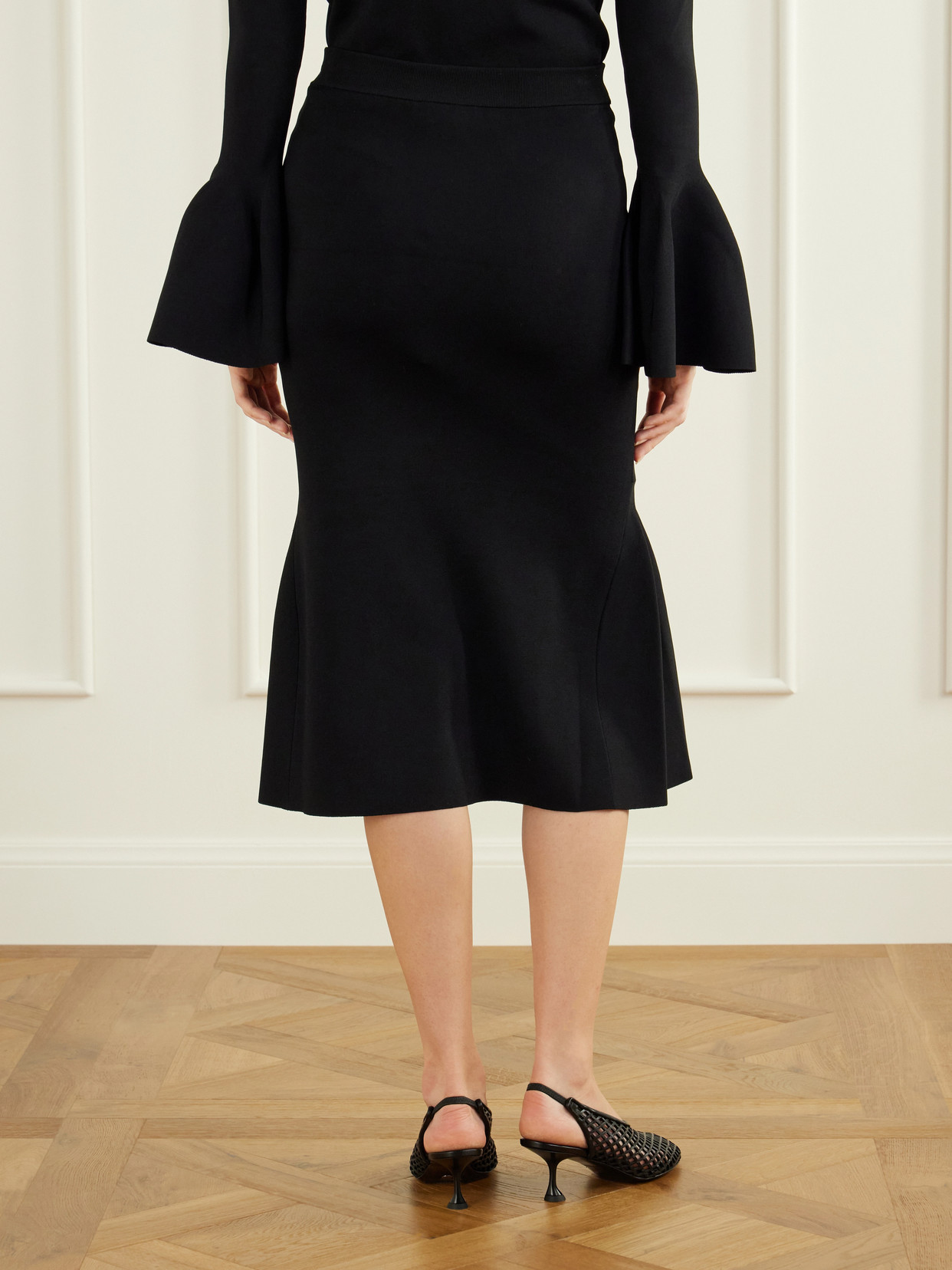 Stella Mccartney Compact-knit Flared Midi Skirt In Black