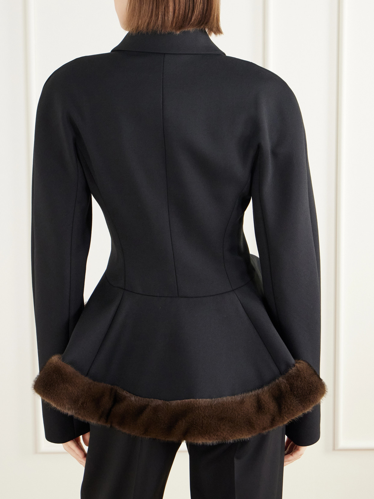 Plush-Trimmed Twill Peplum Jacket