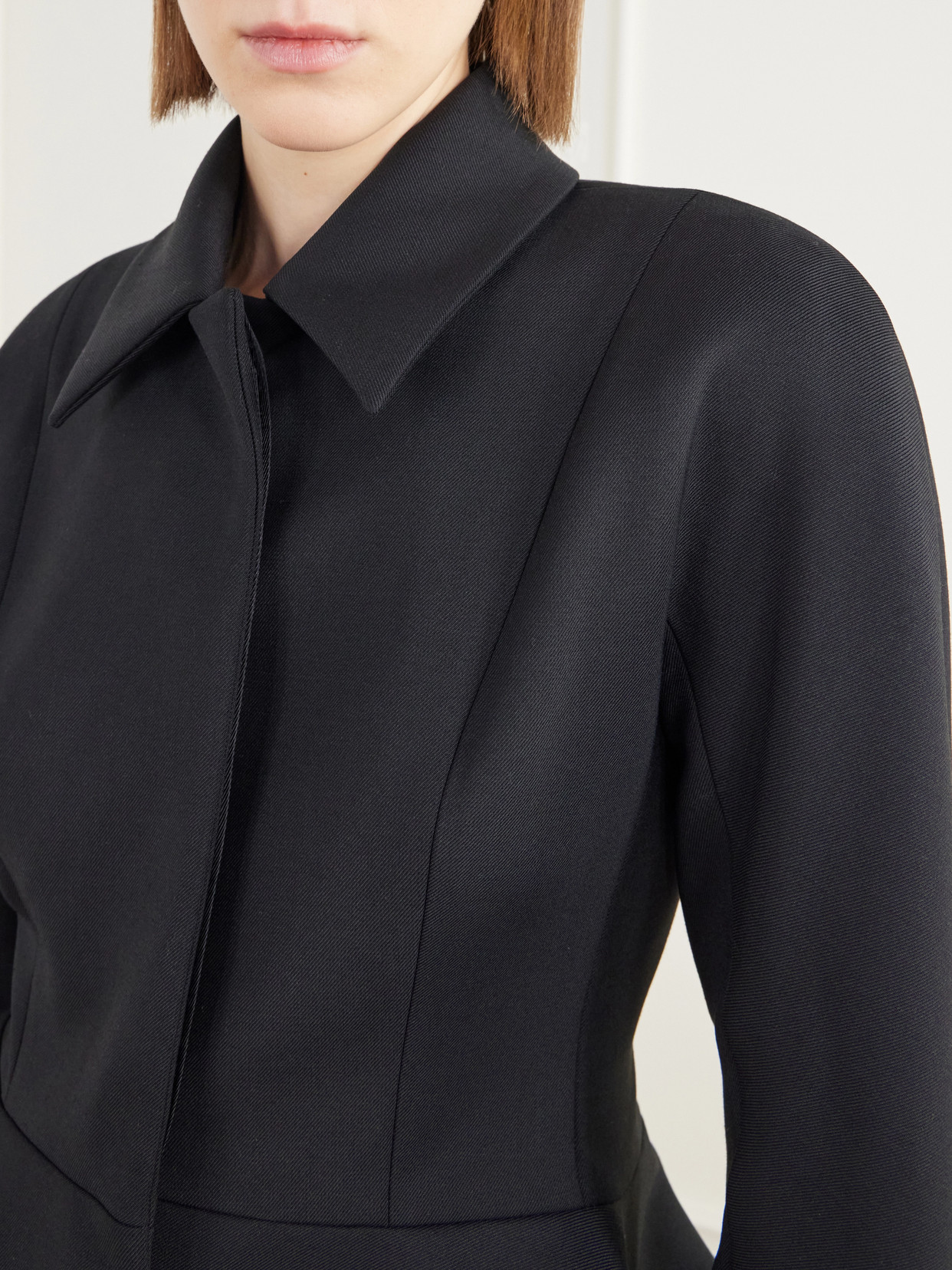 Plush-Trimmed Twill Peplum Jacket