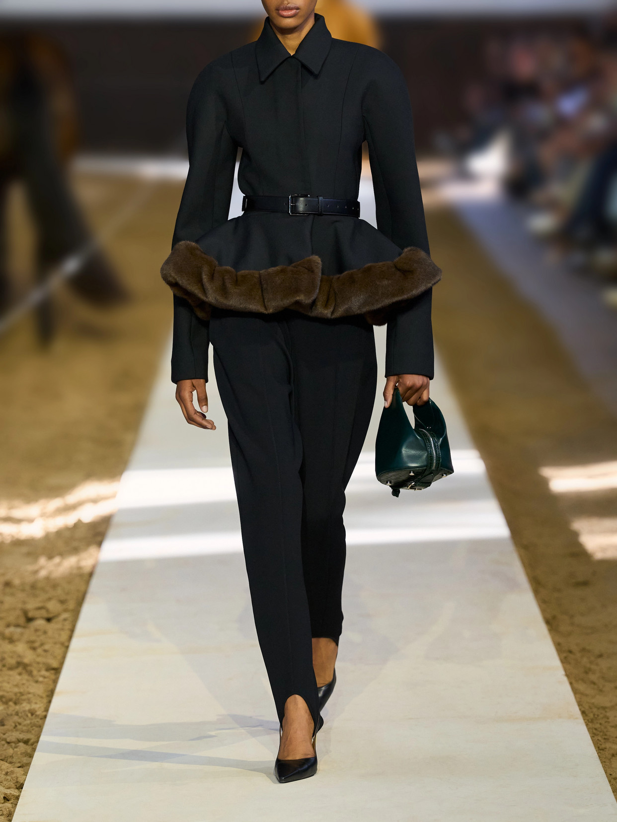 Plush-Trimmed Twill Peplum Jacket