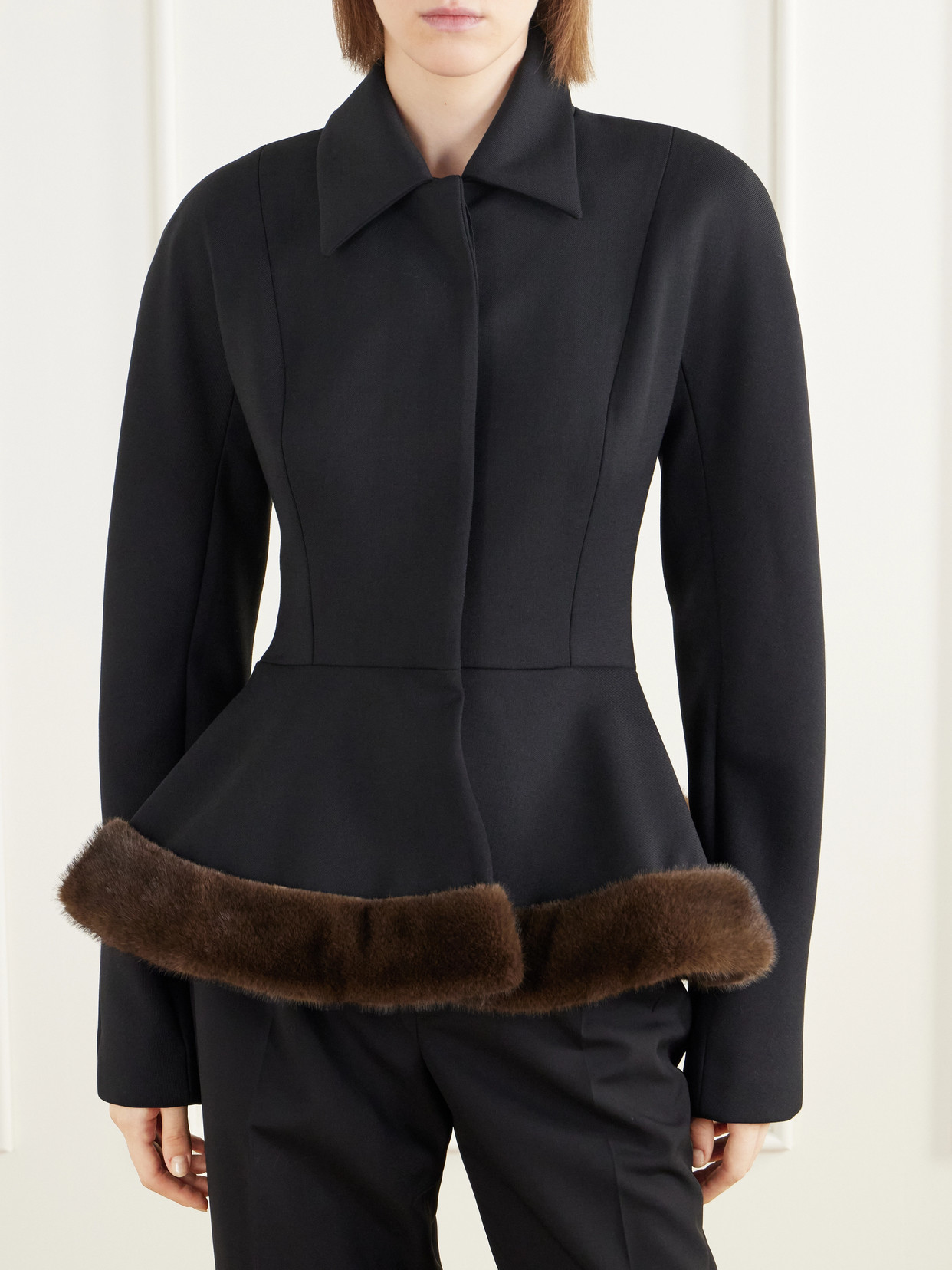 Plush-Trimmed Twill Peplum Jacket