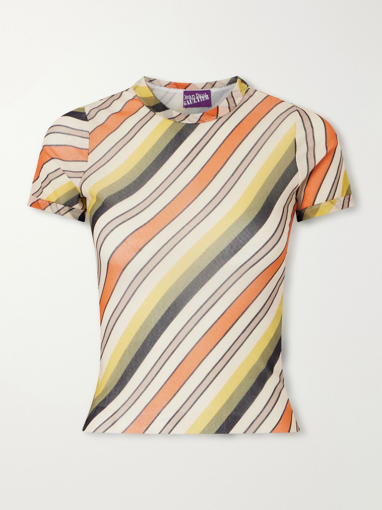 retro stripe printed mesh top