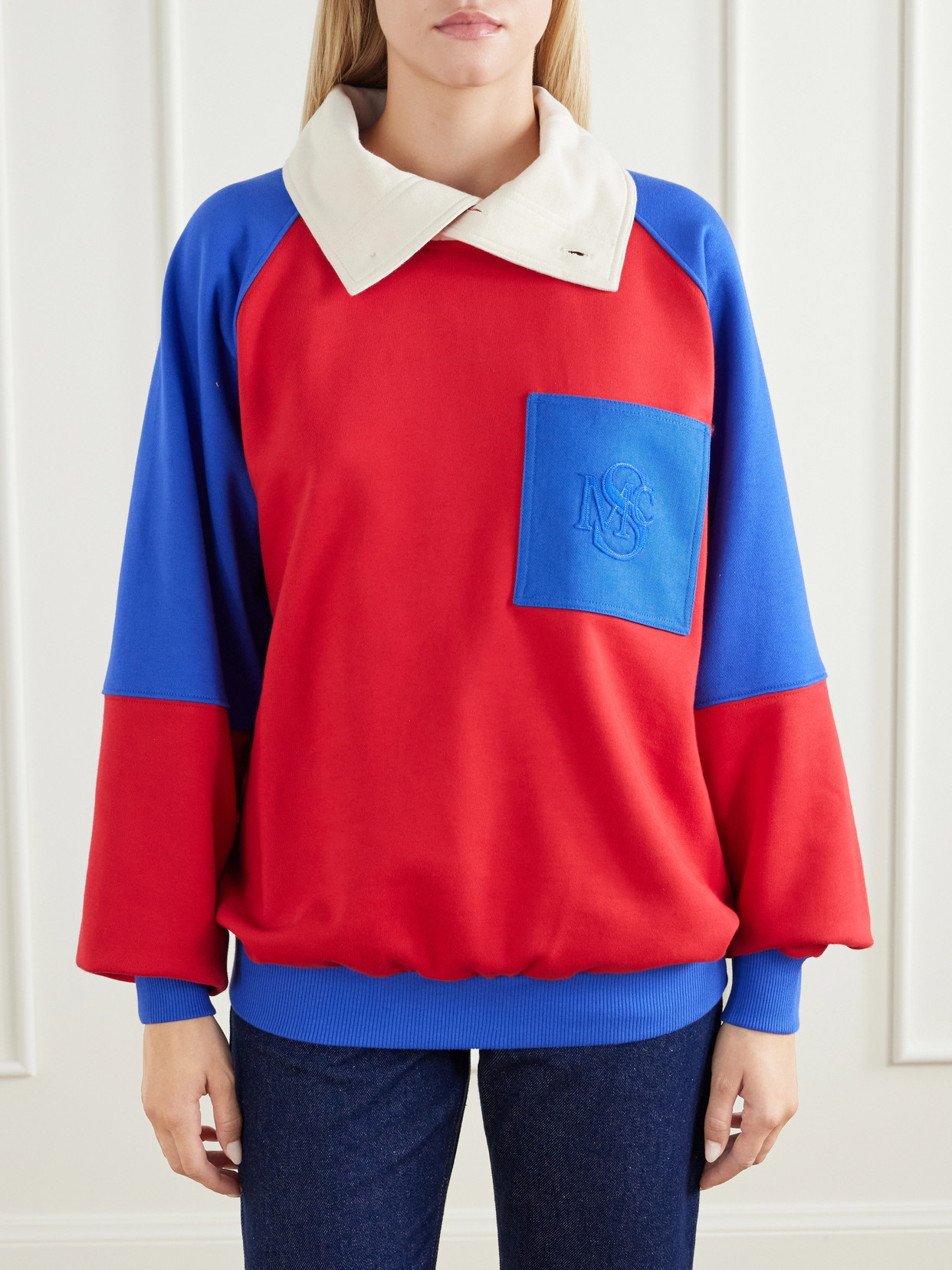 Logo-Embroidered Color-Block Cotton-Jersey Sweatshirt