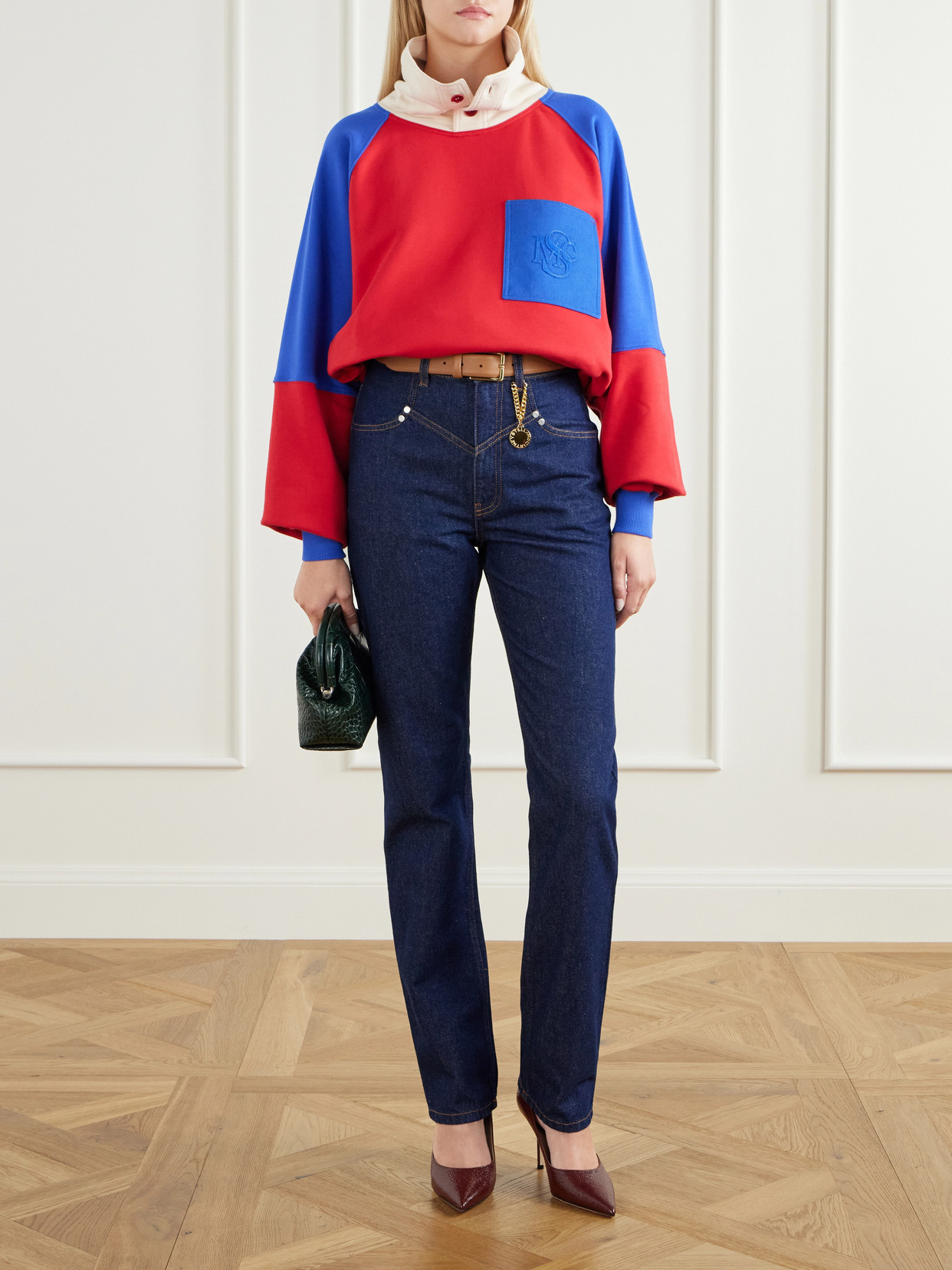 Logo-Embroidered Color-Block Cotton-Jersey Sweatshirt