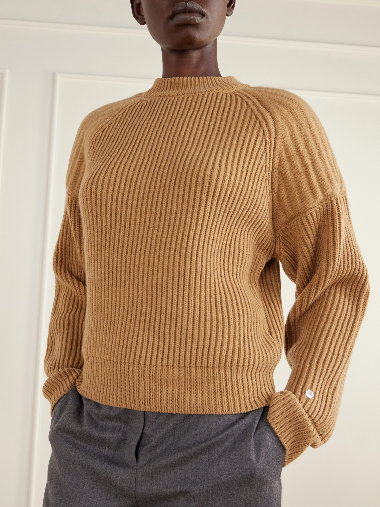 Paneled Ribbed Wool-Blend Sweater