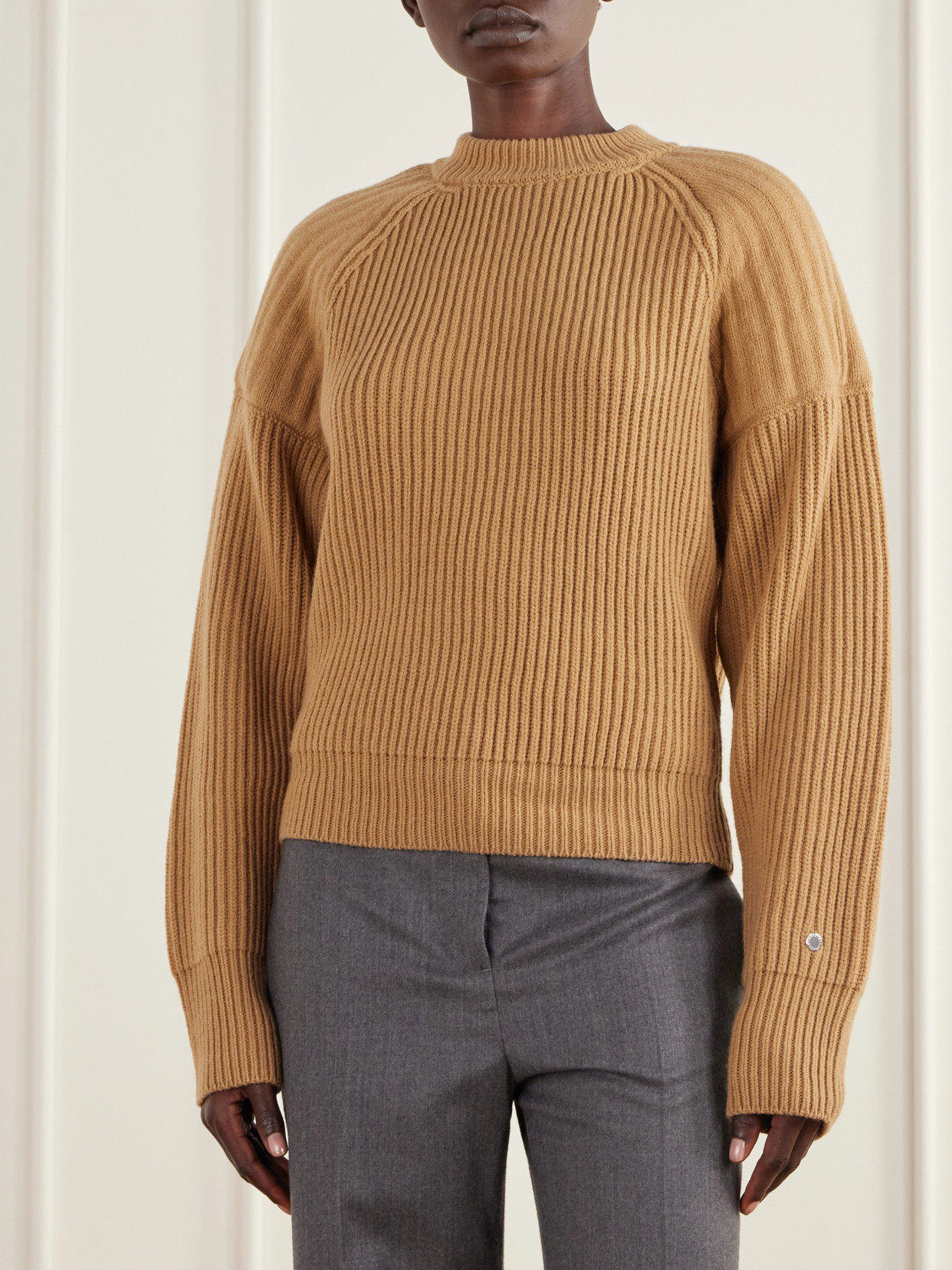 Paneled Ribbed Wool-Blend Sweater