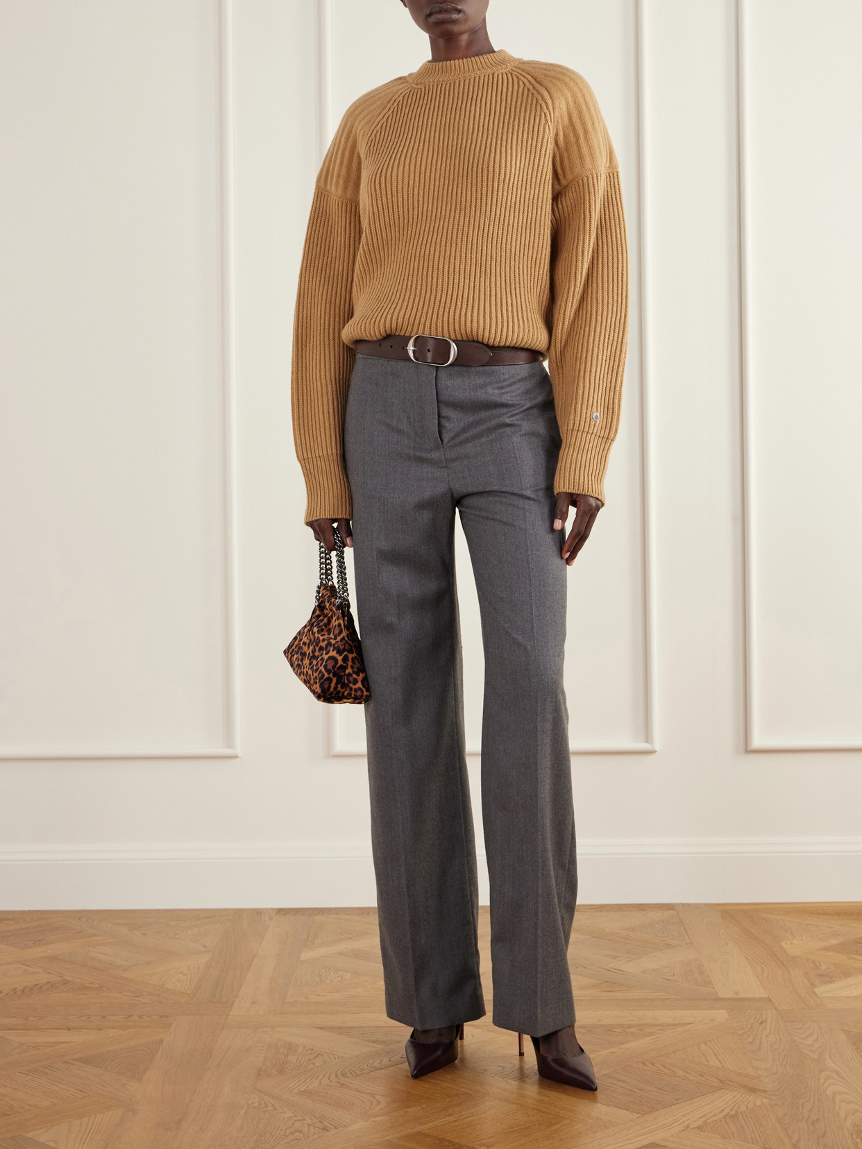 Paneled Ribbed Wool-Blend Sweater