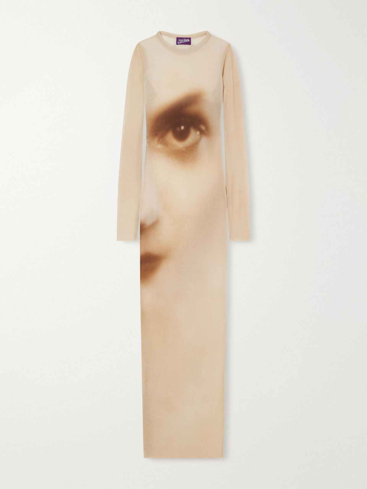 Jean Paul Gaultier Face Printed Mesh Maxi Dress In Neutral