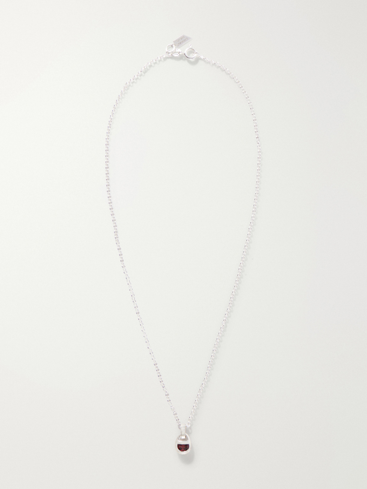 Loren Stewart Mini Half Moon Lock Silver Garnet Necklace In Metallic