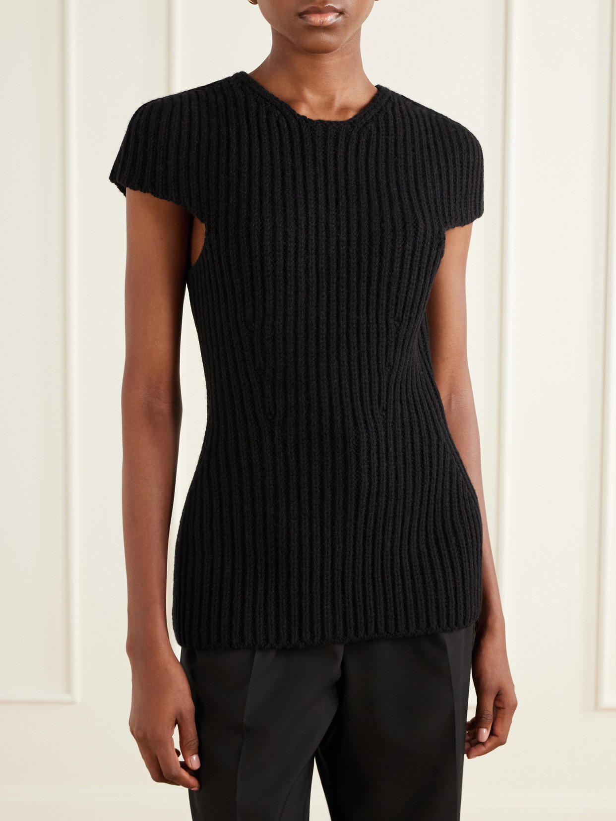 Jil Sander Ribbed Wool Blouse In Black