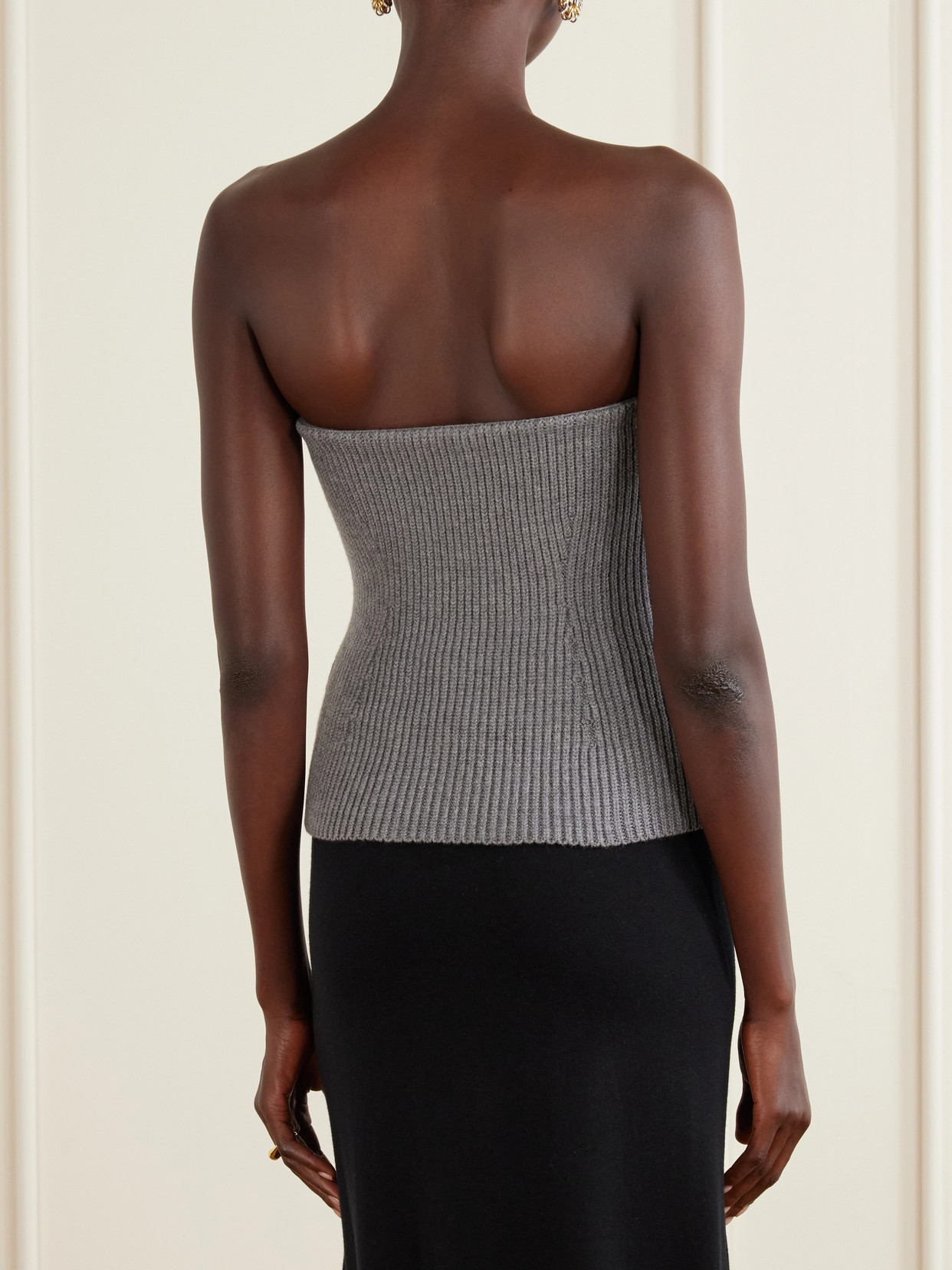 Jil Sander Strapless Ribbed Wool-blend Bustier Top In Multi