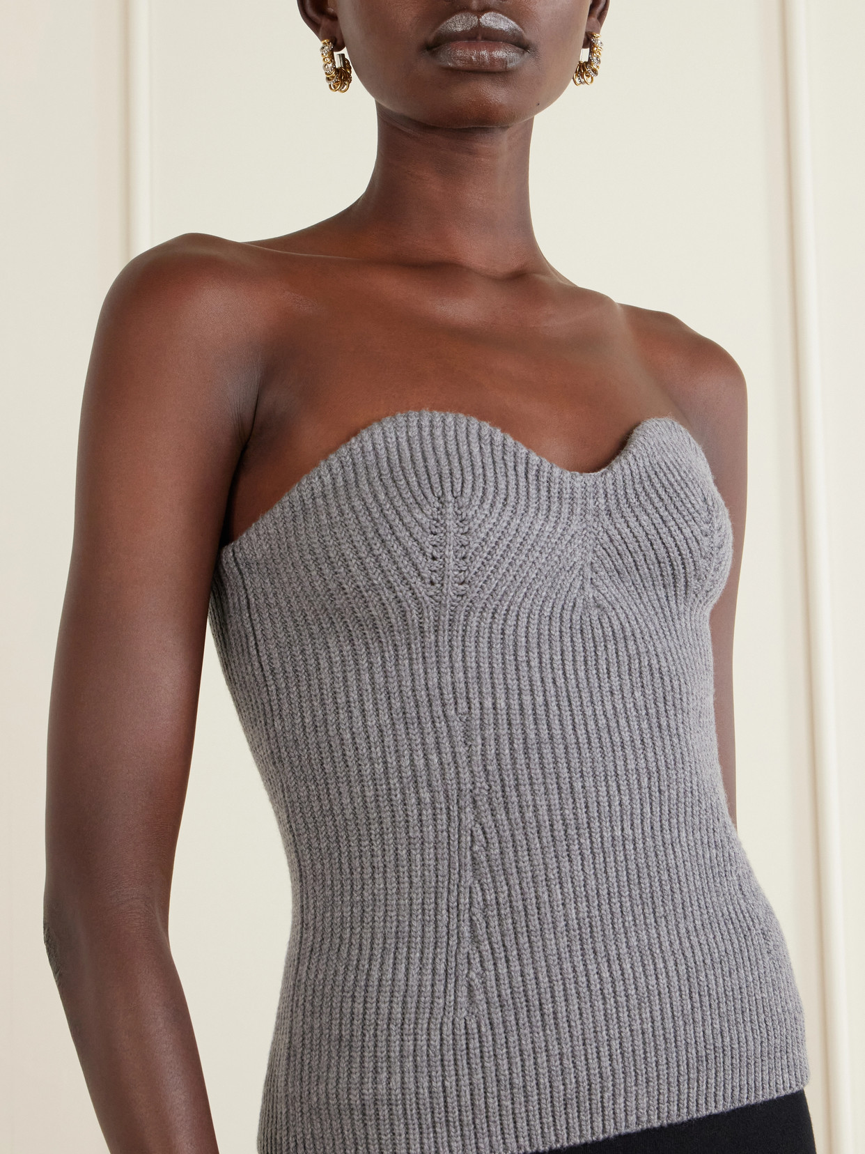 Jil Sander Strapless Ribbed Wool-blend Bustier Top In Multi