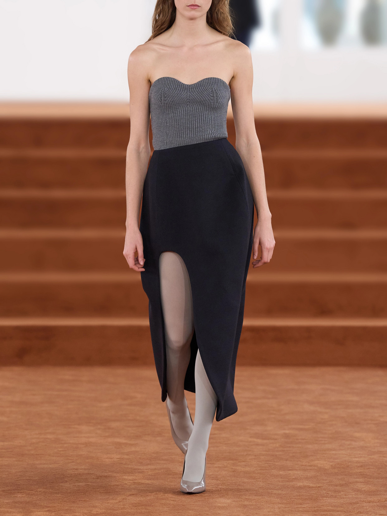 Jil Sander Strapless Ribbed Wool-blend Bustier Top In Multi