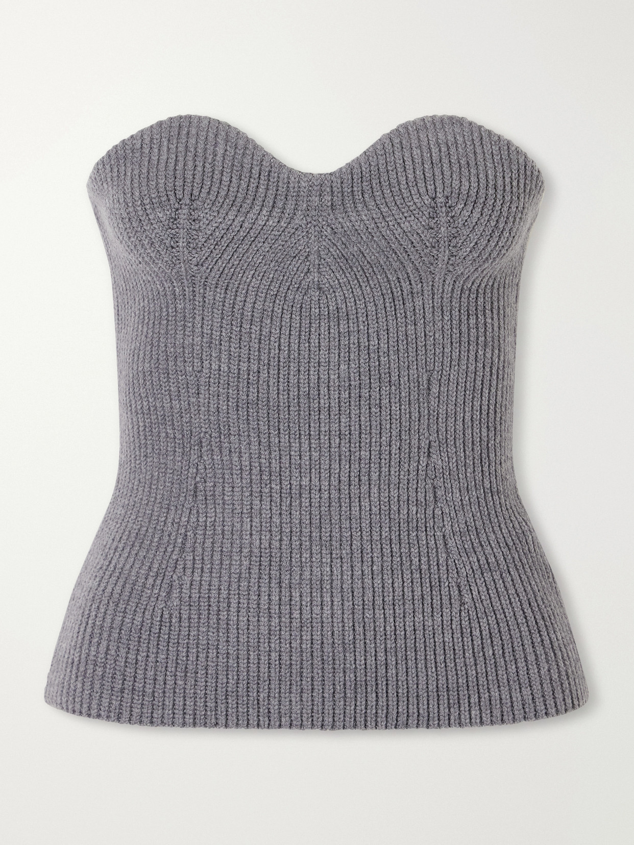 Jil Sander Strapless Ribbed Wool-blend Bustier Top In Gray