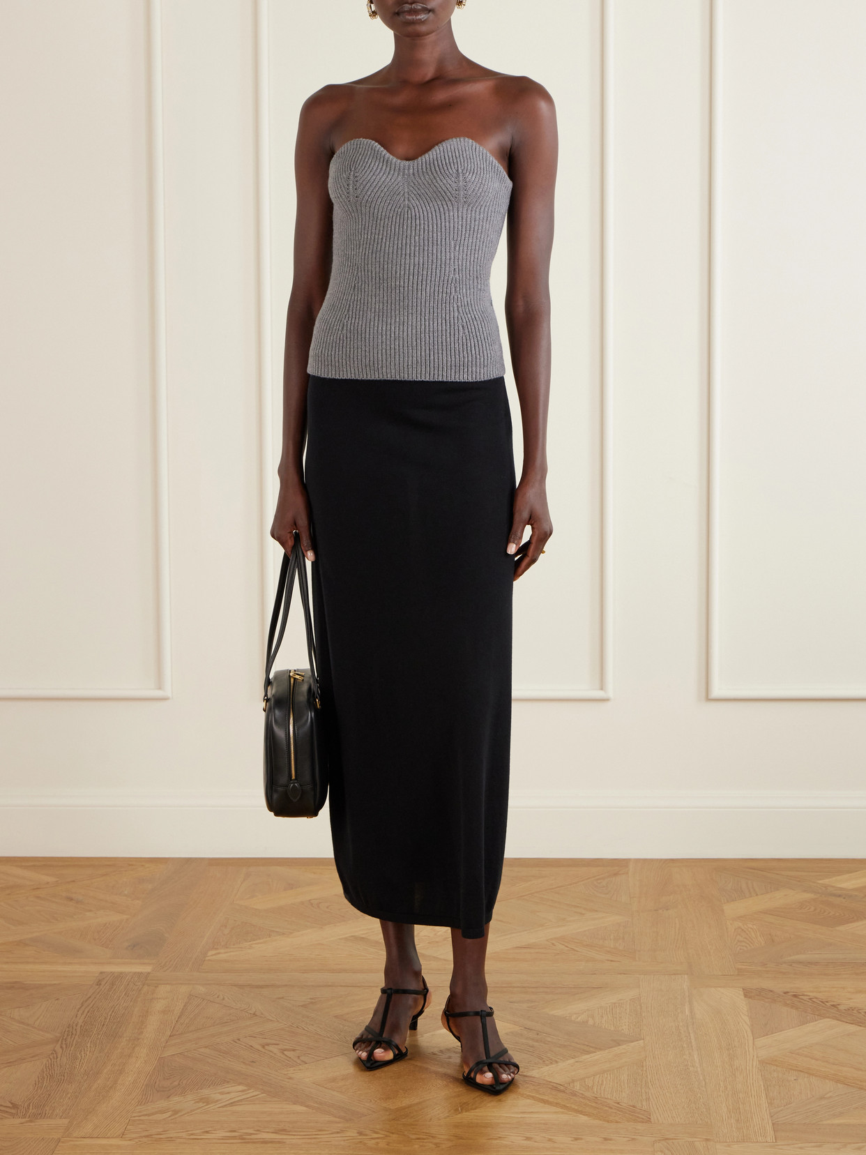 Jil Sander Strapless Ribbed Wool-blend Bustier Top In Multi