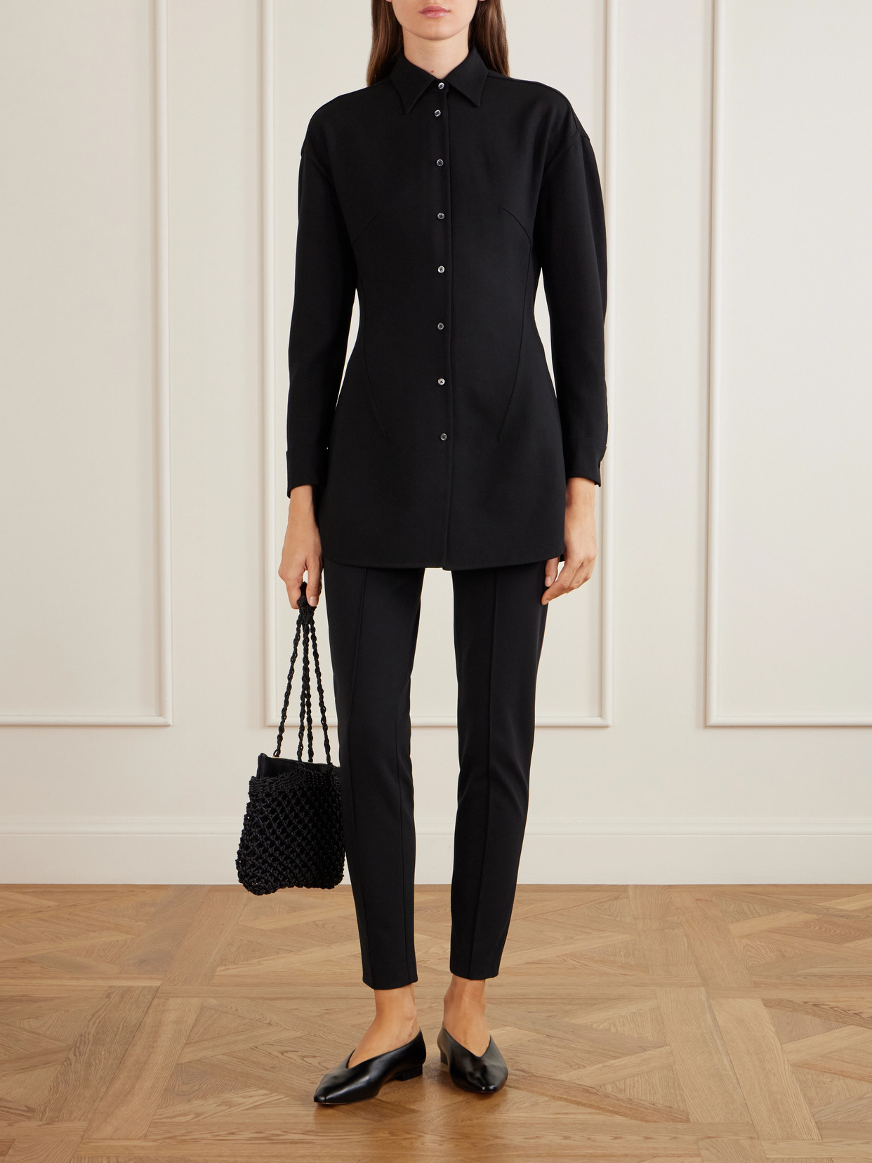 Jil Sander Wool-blend Button-front Shirt In Black