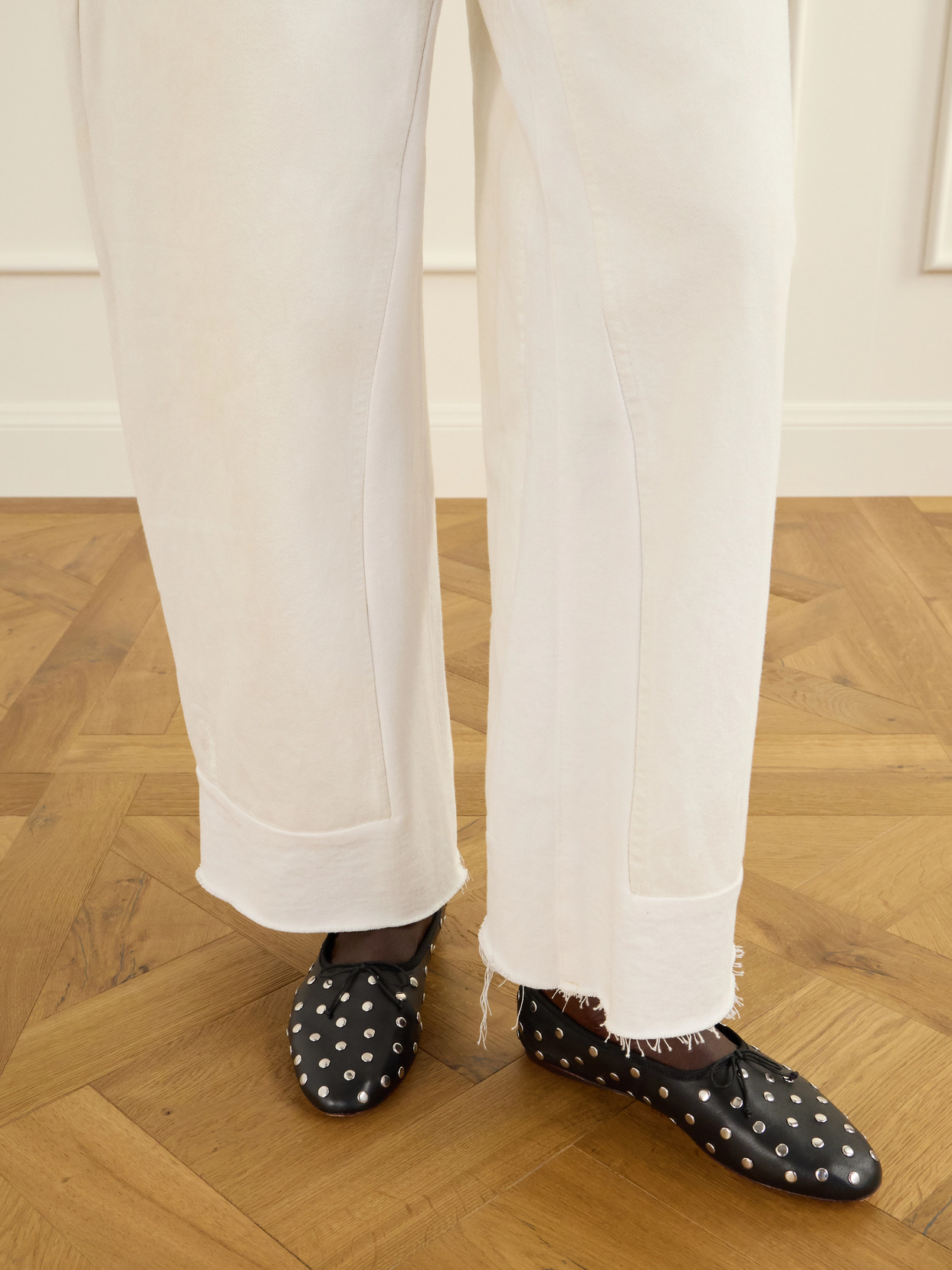 Landon Bow-Detailed Studded Ballet Flats