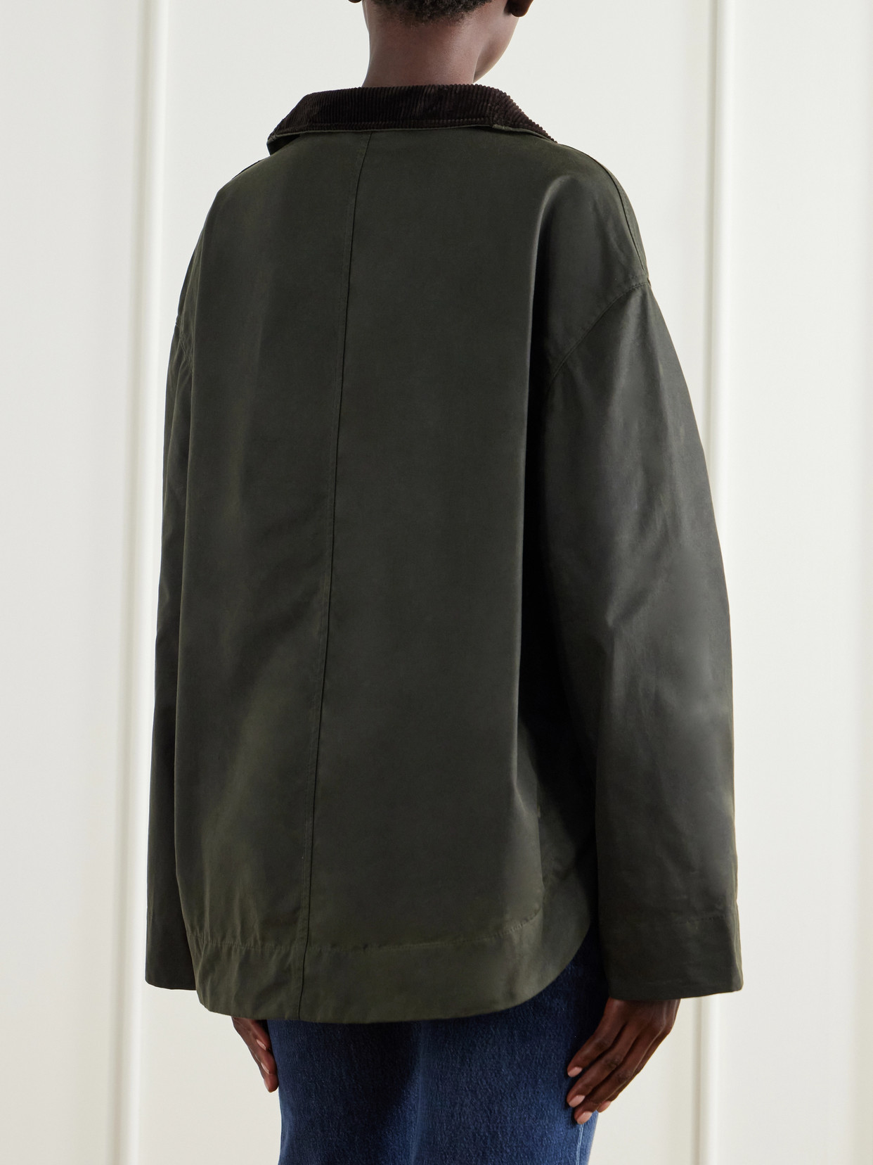 Corduroy-Trimmed Waxed-Cotton Jacket
