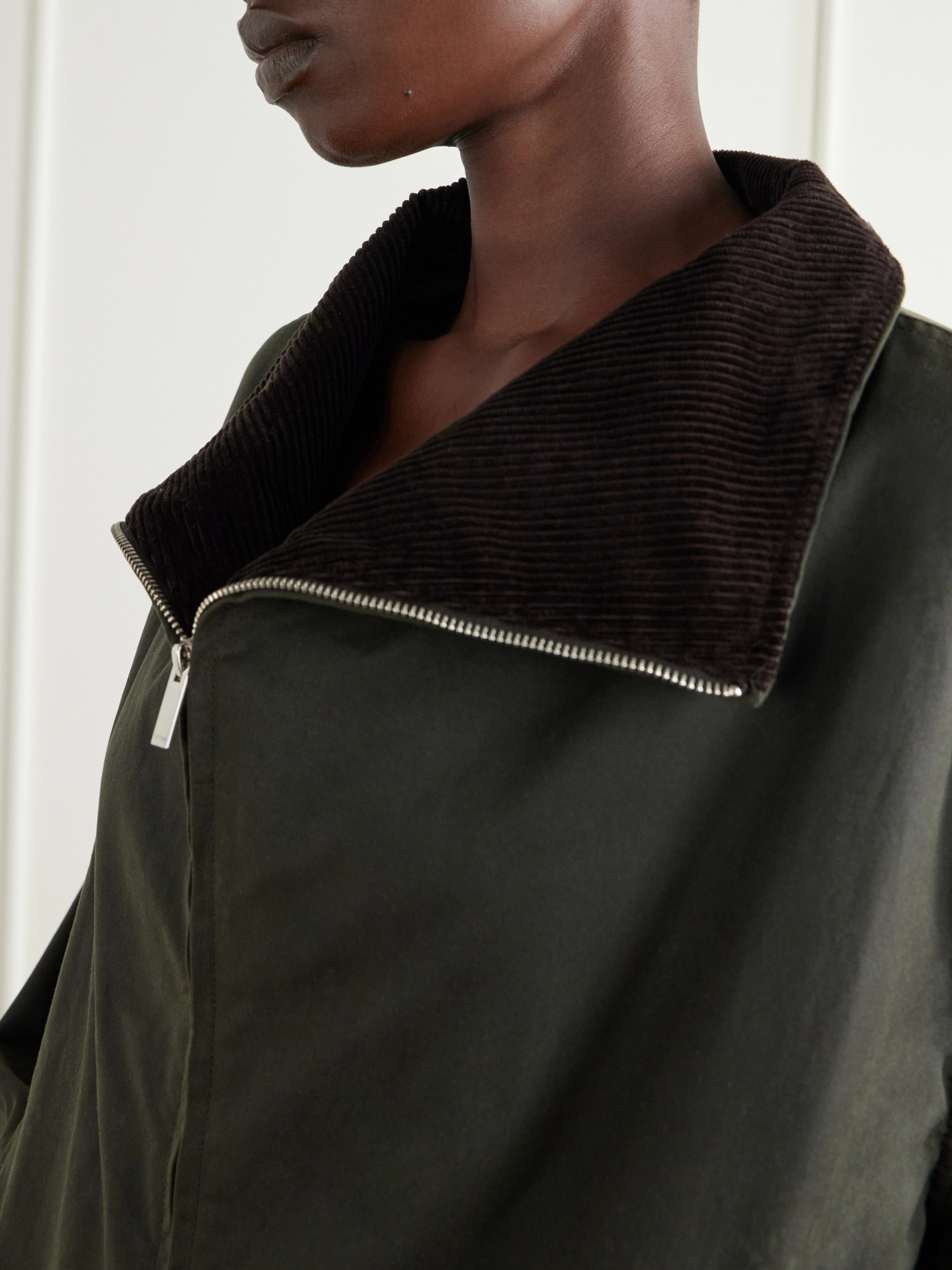 Corduroy-Trimmed Waxed-Cotton Jacket