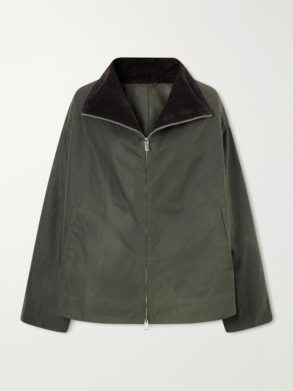 Corduroy-Trimmed Waxed-Cotton Jacket
