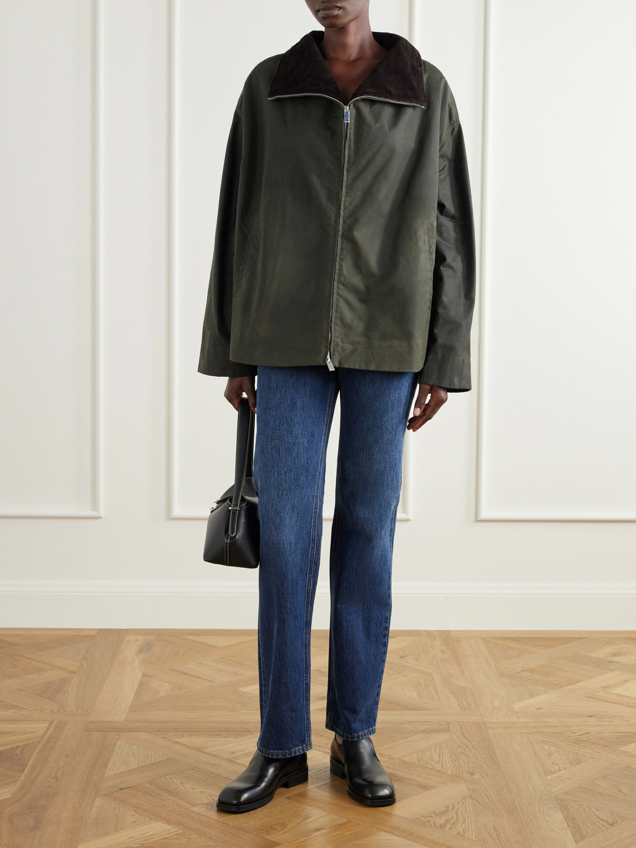Corduroy-Trimmed Waxed-Cotton Jacket