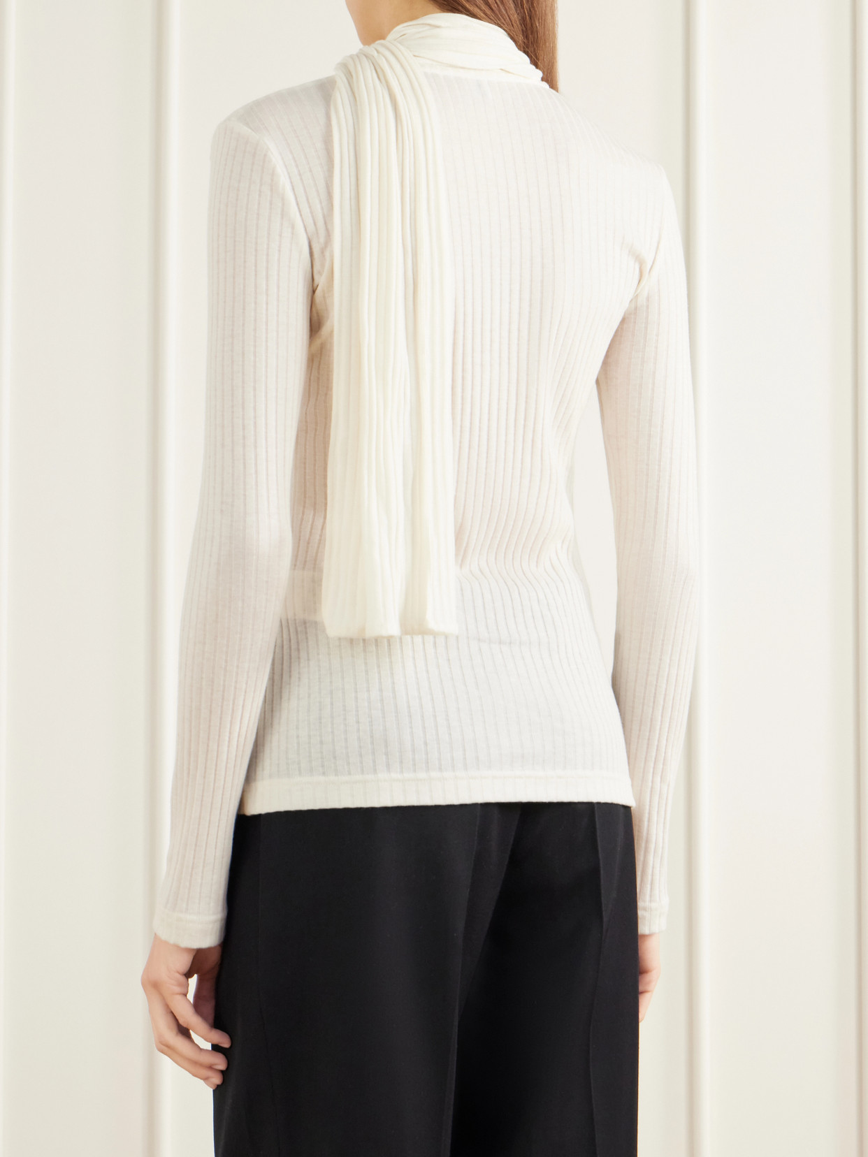 Scarf-Detailed Ribbed Lyocell-Blend Blouse
