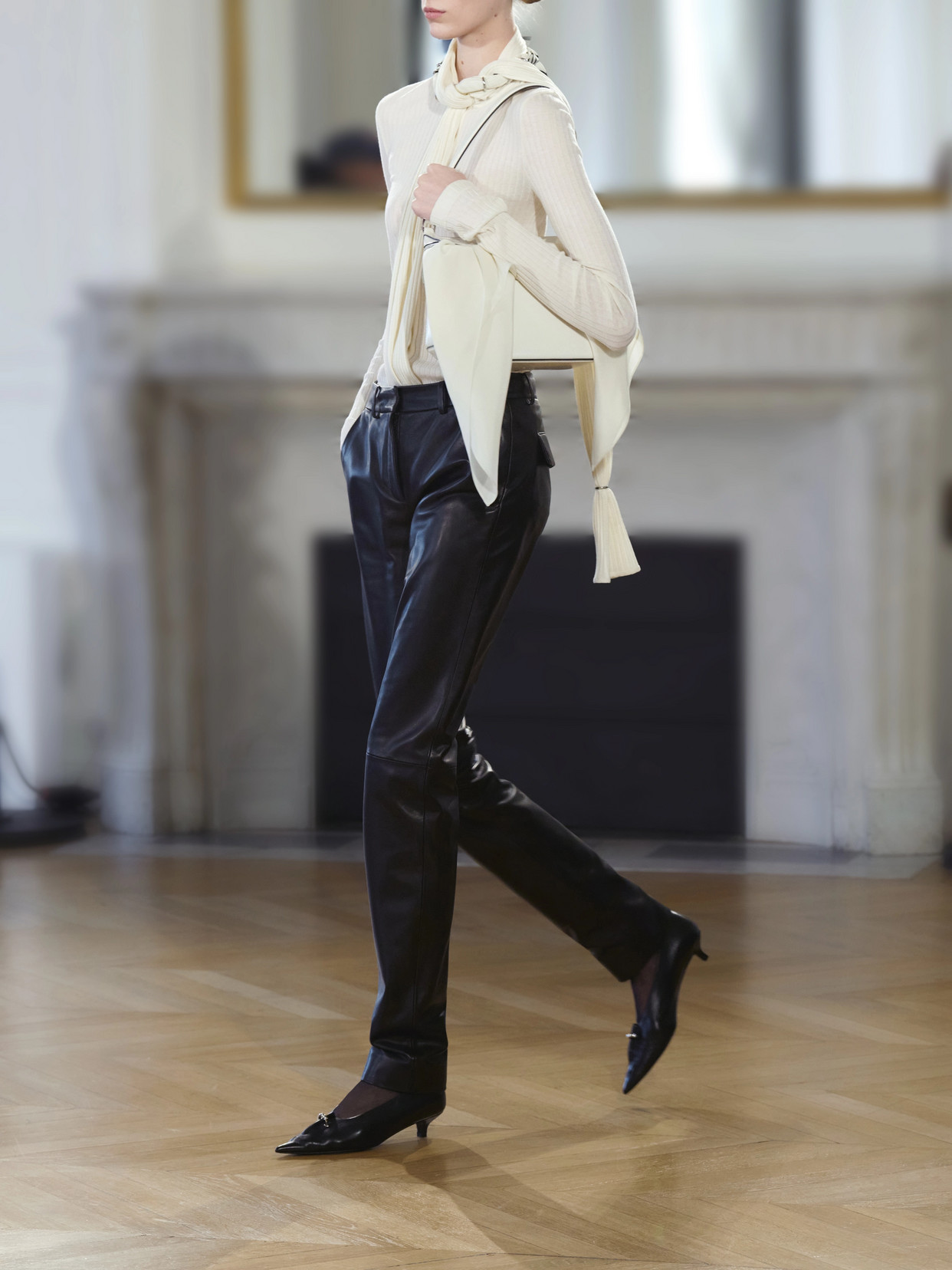 Scarf-Detailed Ribbed Lyocell-Blend Blouse