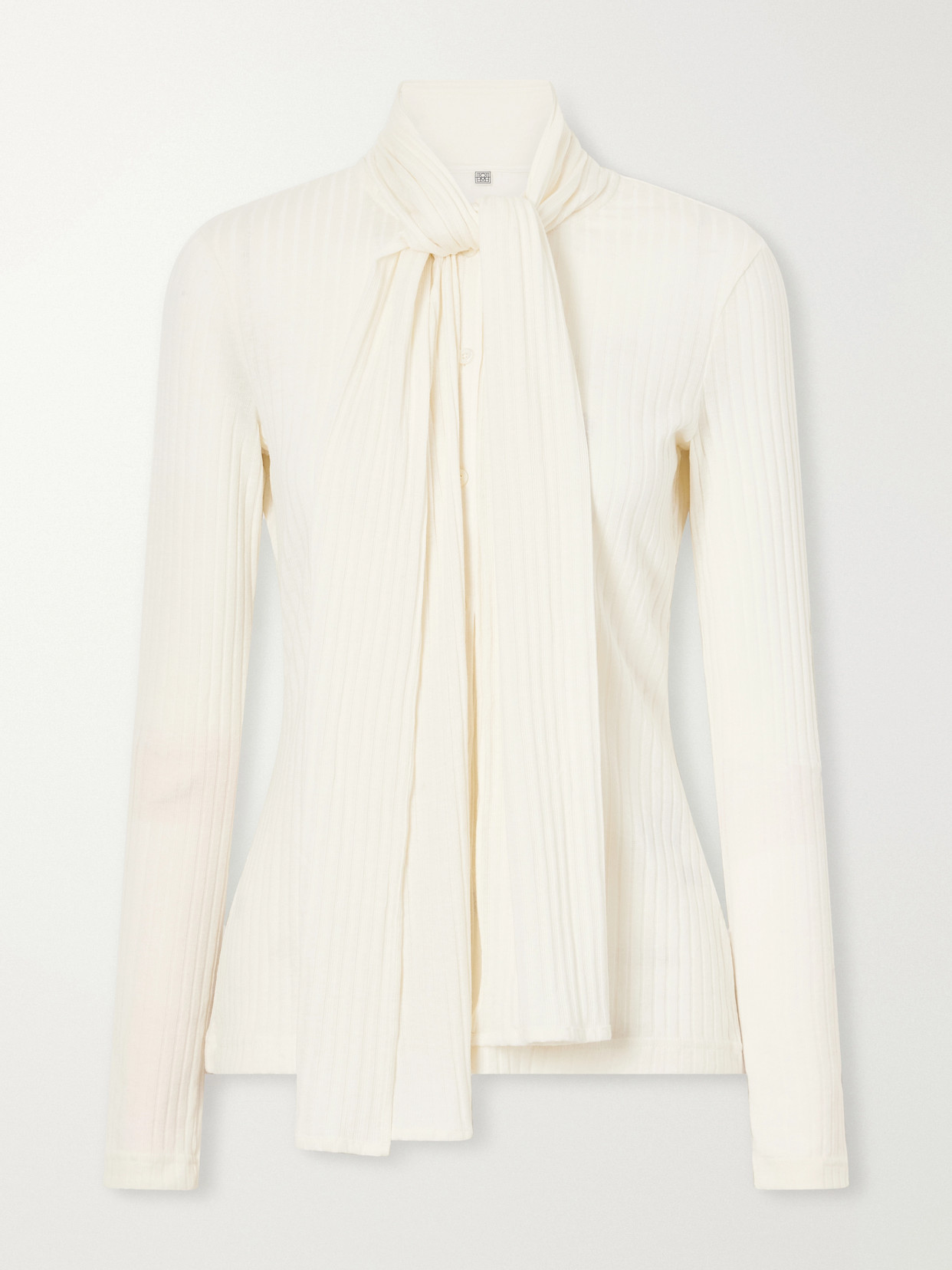 Scarf-Detailed Ribbed Lyocell-Blend Blouse