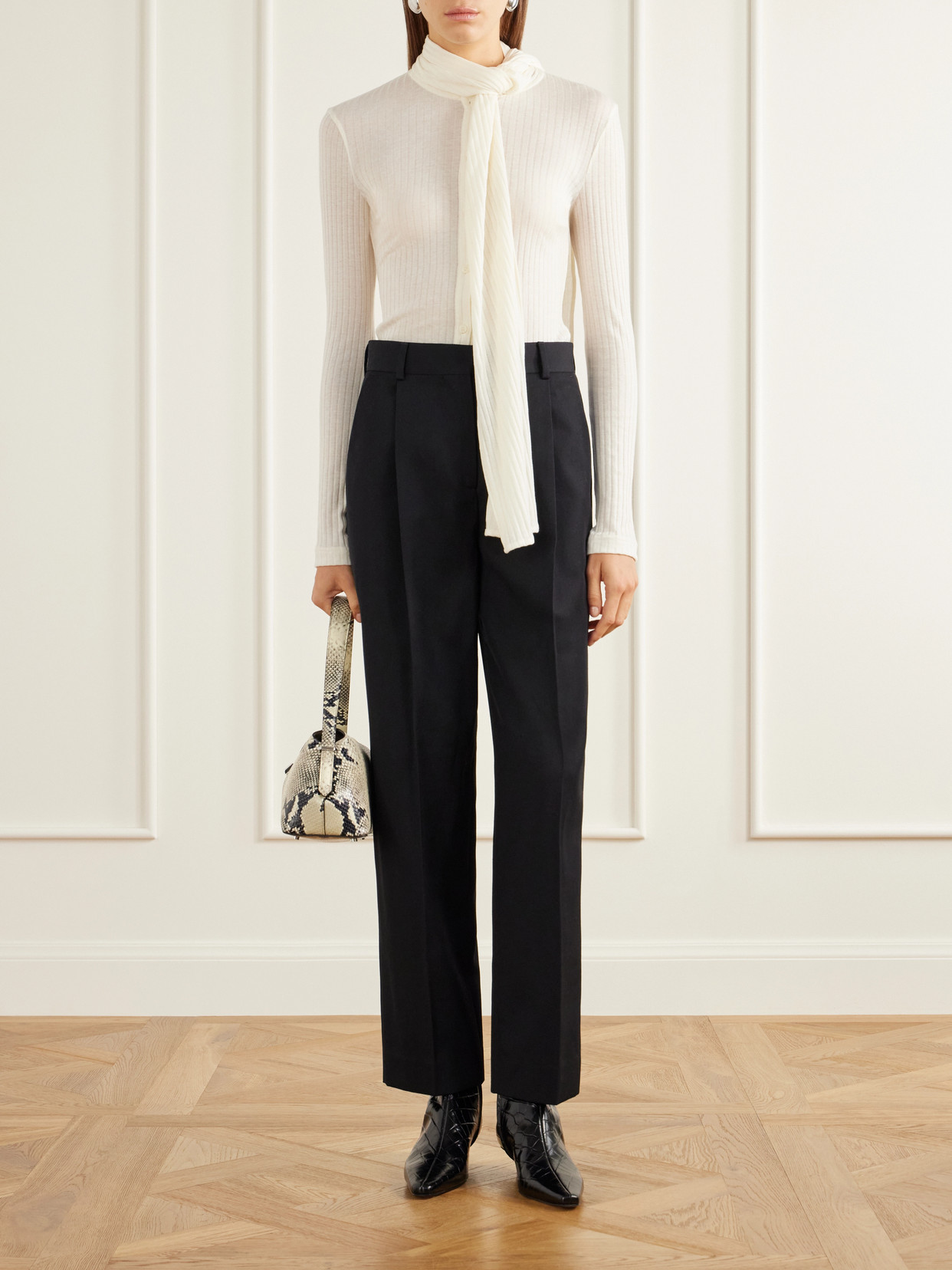 Scarf-Detailed Ribbed Lyocell-Blend Blouse