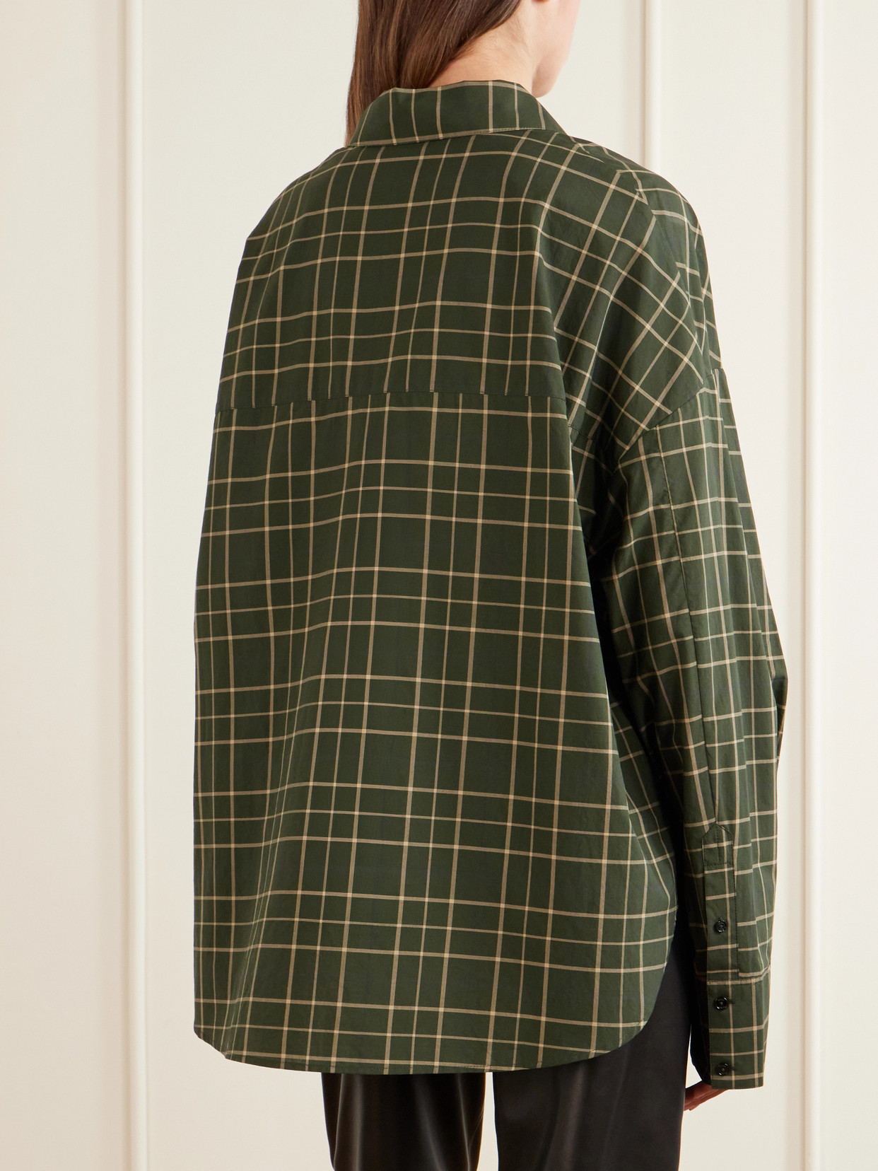 Totême Check-pattern Silk-blend Shirt In Green