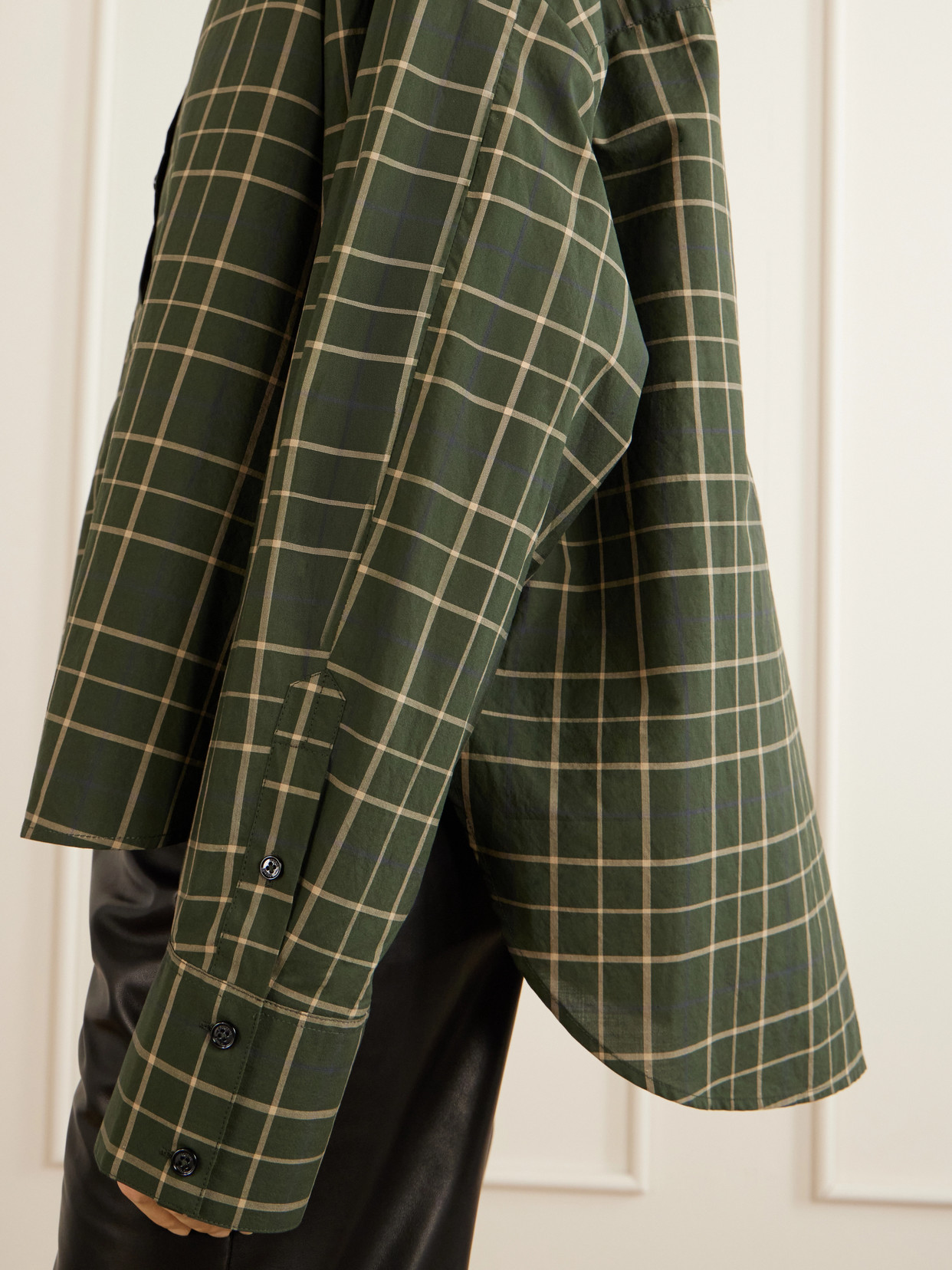 Totême Check-pattern Silk-blend Shirt In Green