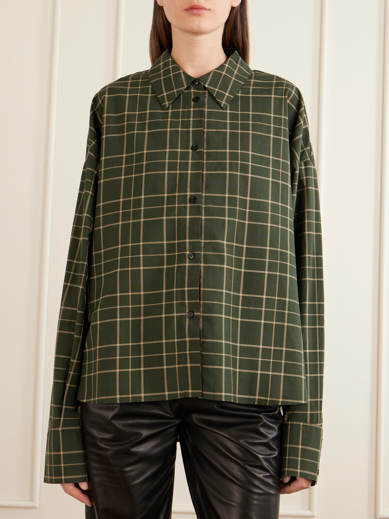 Totême Check-pattern Silk-blend Shirt In Green
