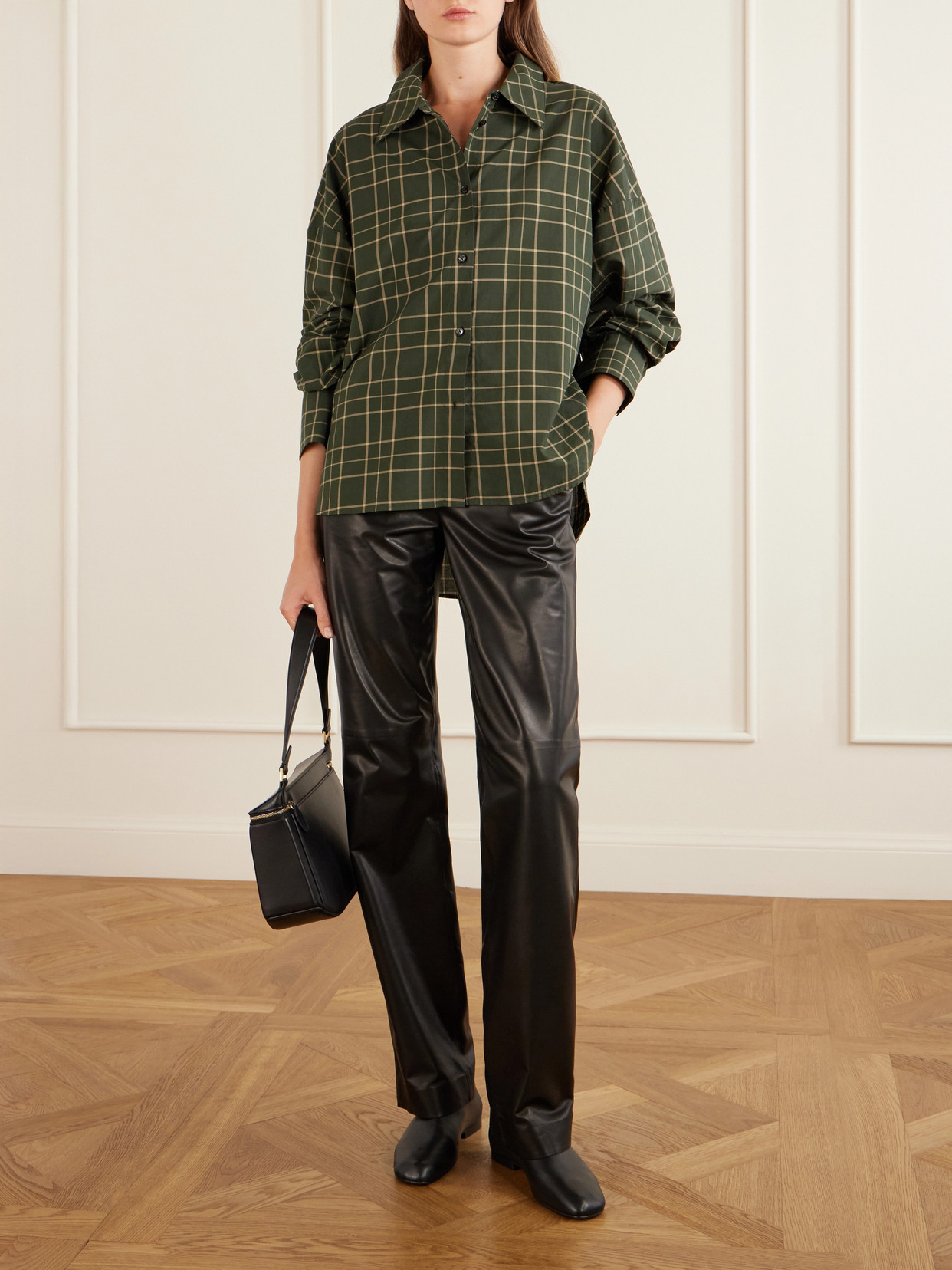 Totême Check-pattern Silk-blend Shirt In Green