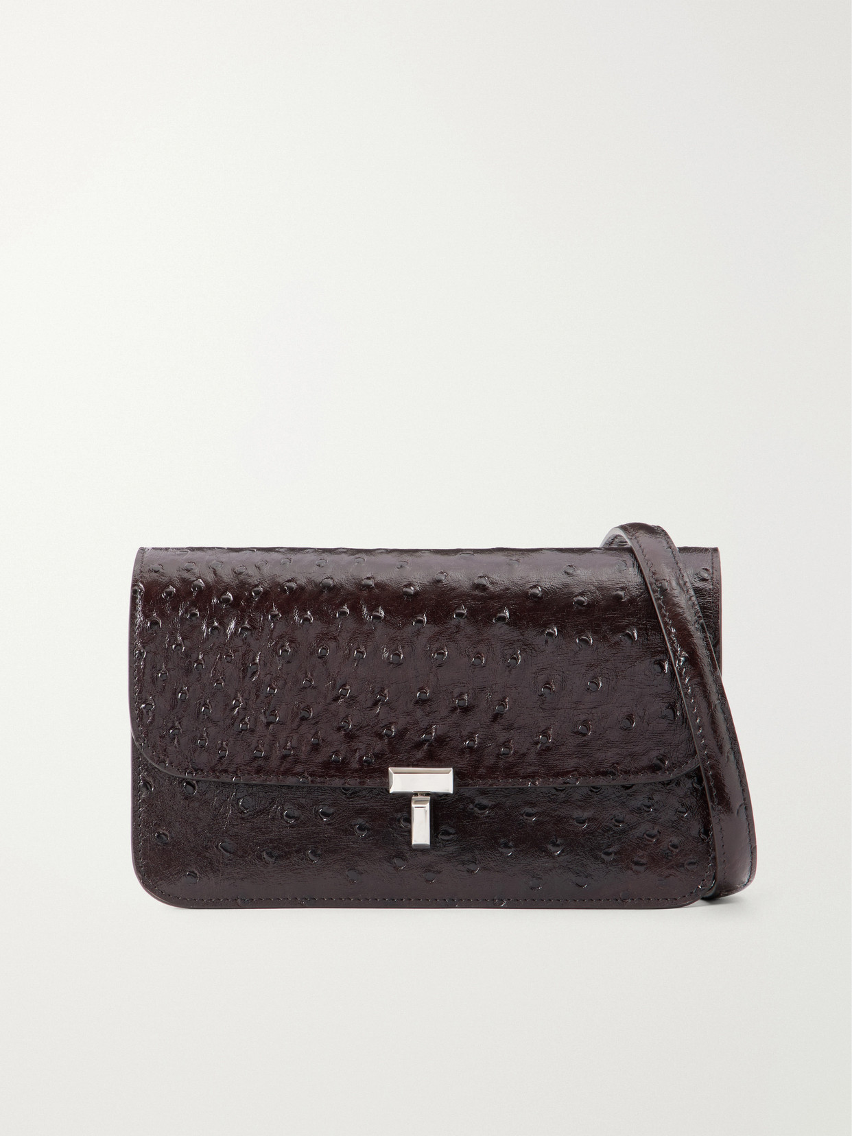 Totême T-lock Ostrich-effect Leather Shoulder Bag In Burgundy