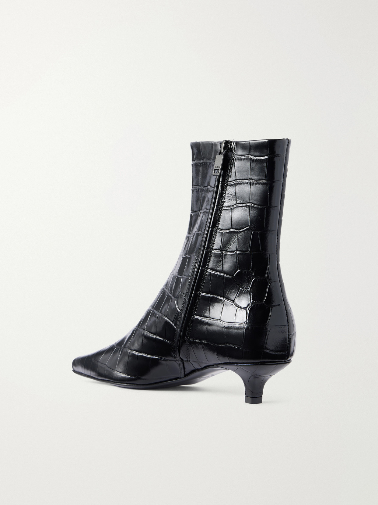 Croc-Effect Leather Ankle- Boots