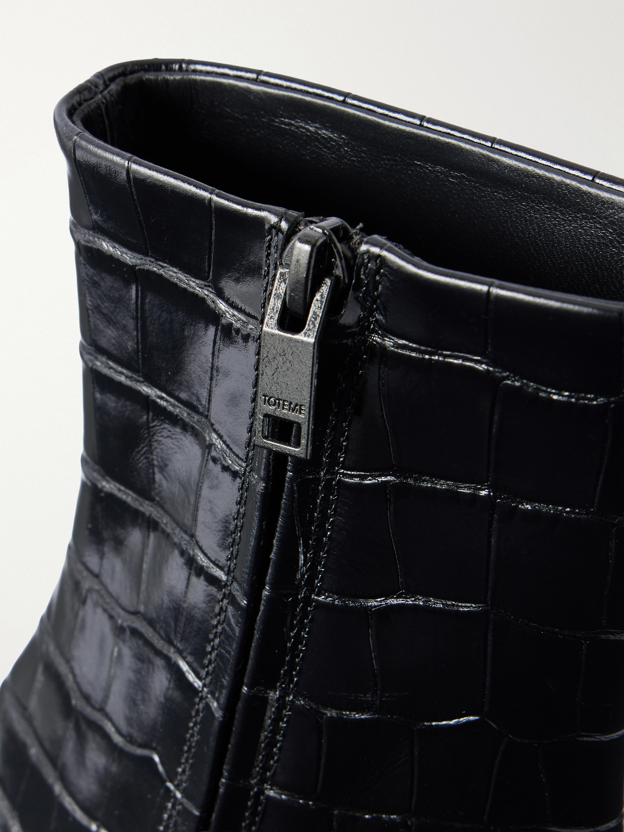 Croc-Effect Leather Ankle- Boots