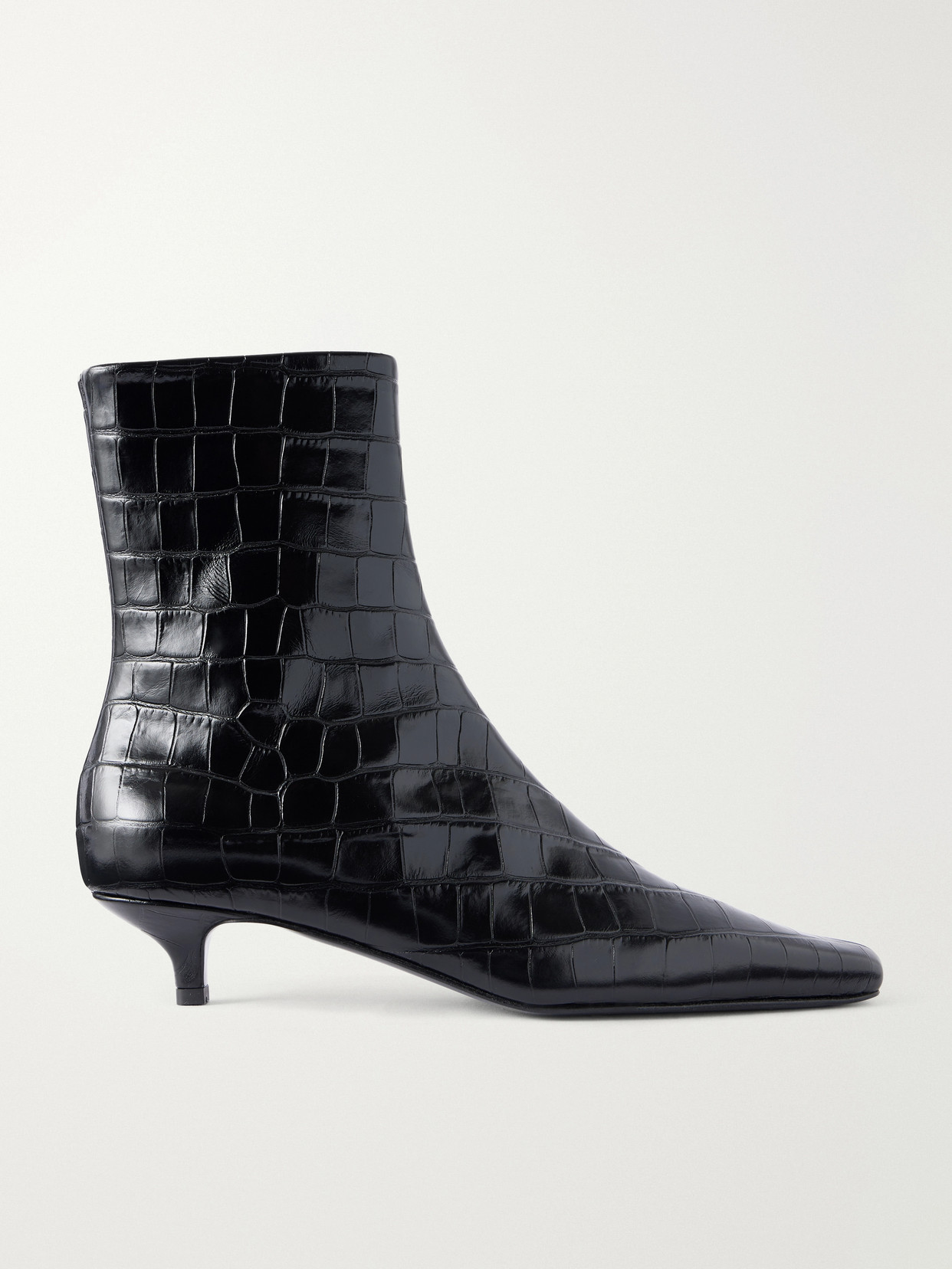 Croc-Effect Leather Ankle- Boots