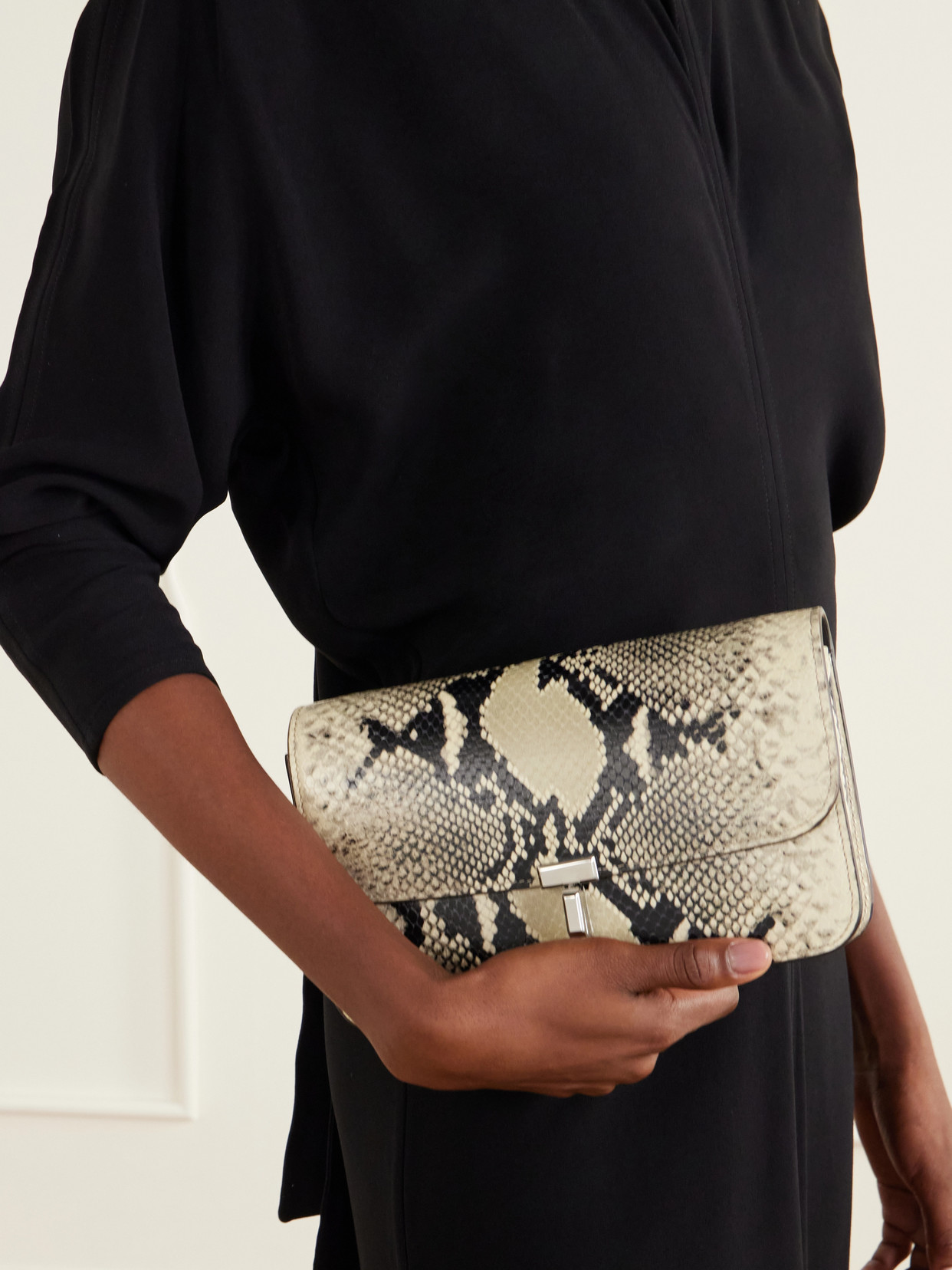 T-Lock Snake-Effect Shoulder Bag