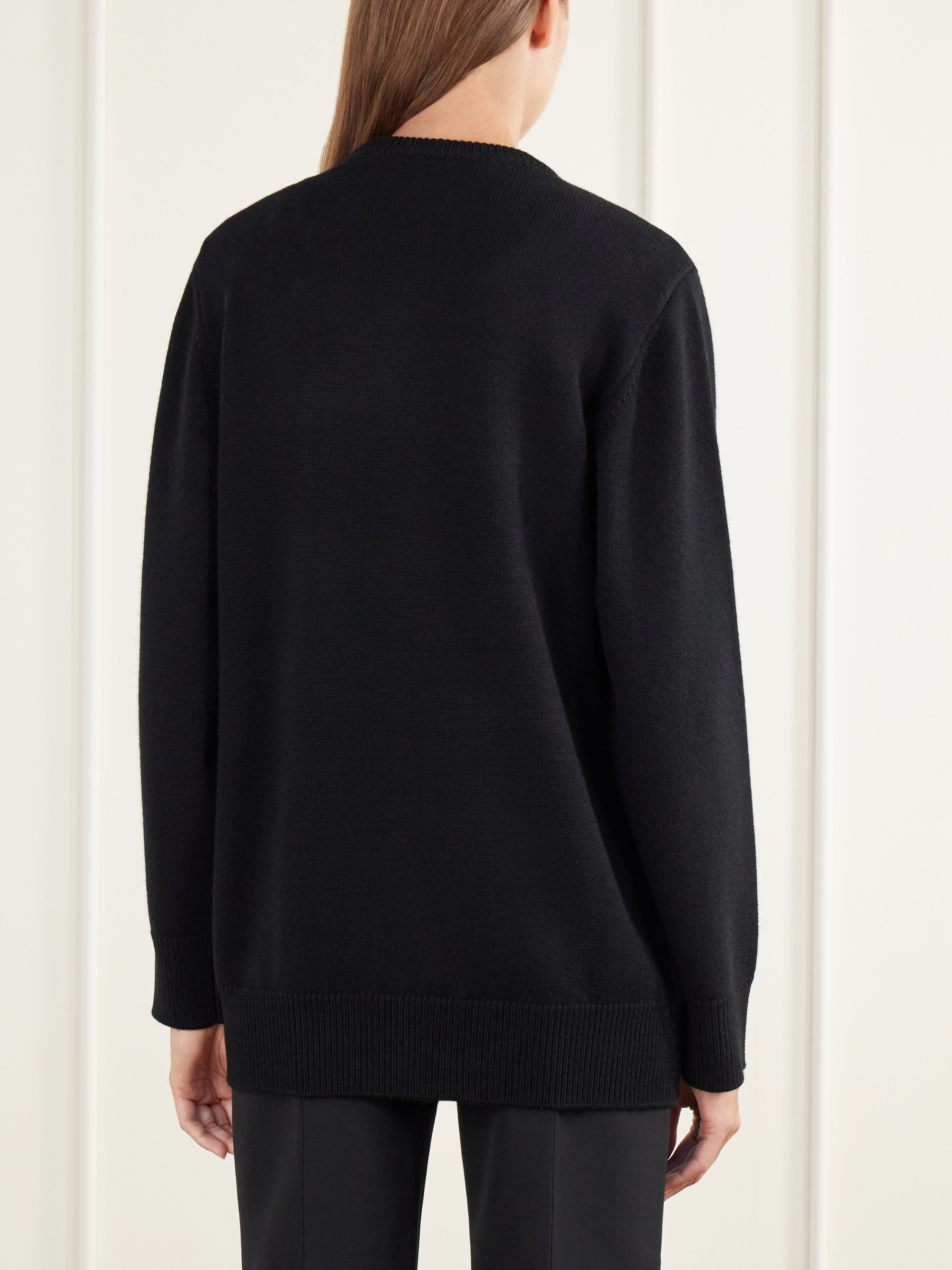 TOTEME Asymmetric rib-trimmed merino wool, cashmere and cotton-blend sweater