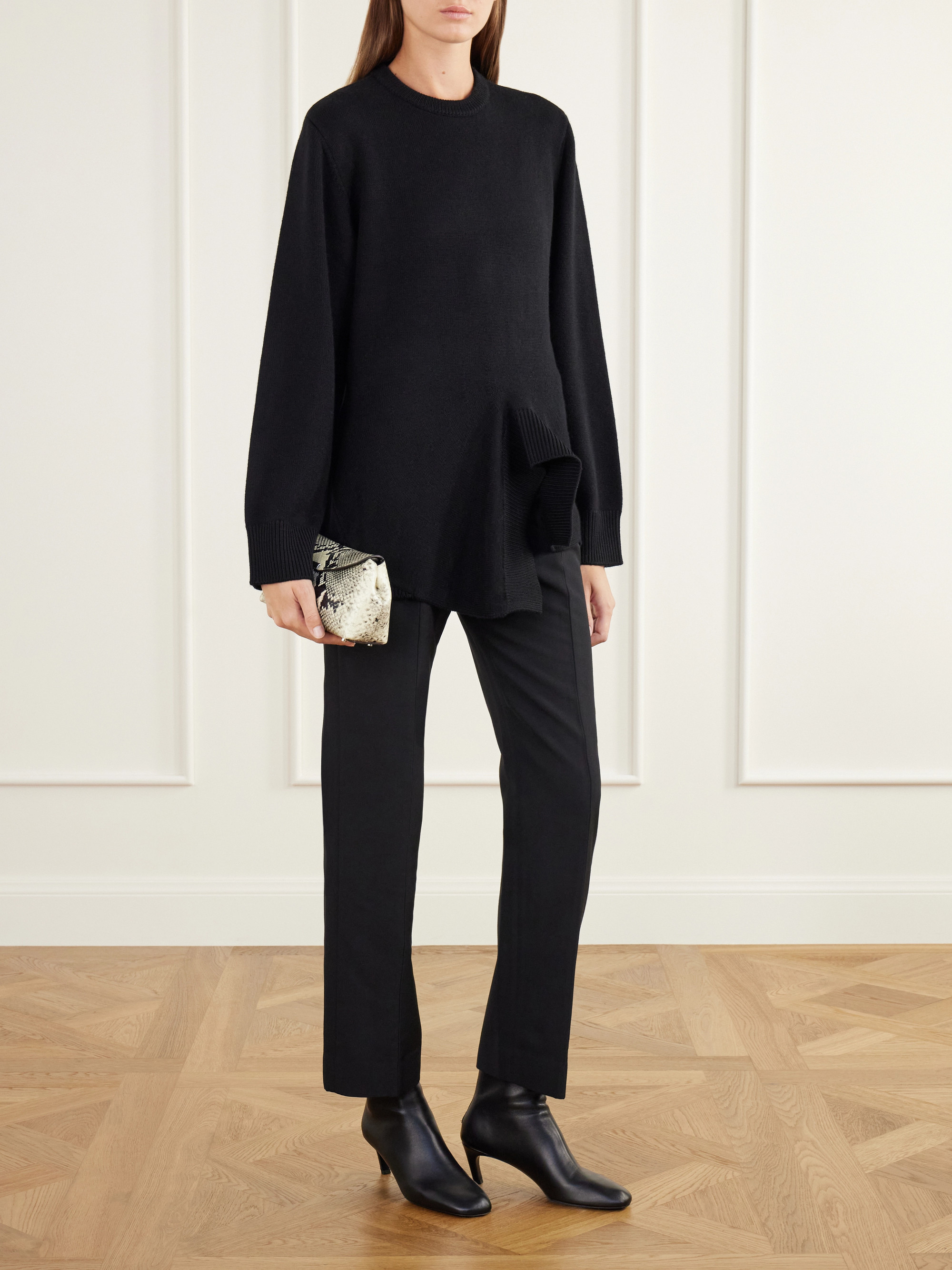TOTEME Asymmetric rib-trimmed merino wool, cashmere and cotton-blend sweater