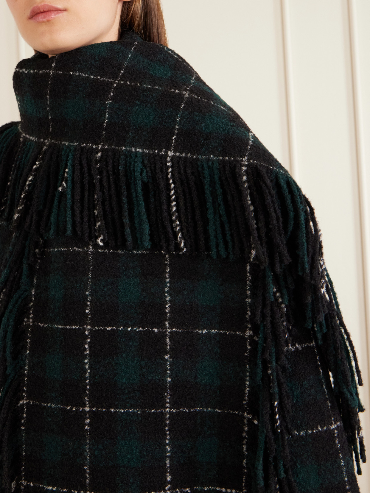Fringed Checked Wool-Blend Jacket