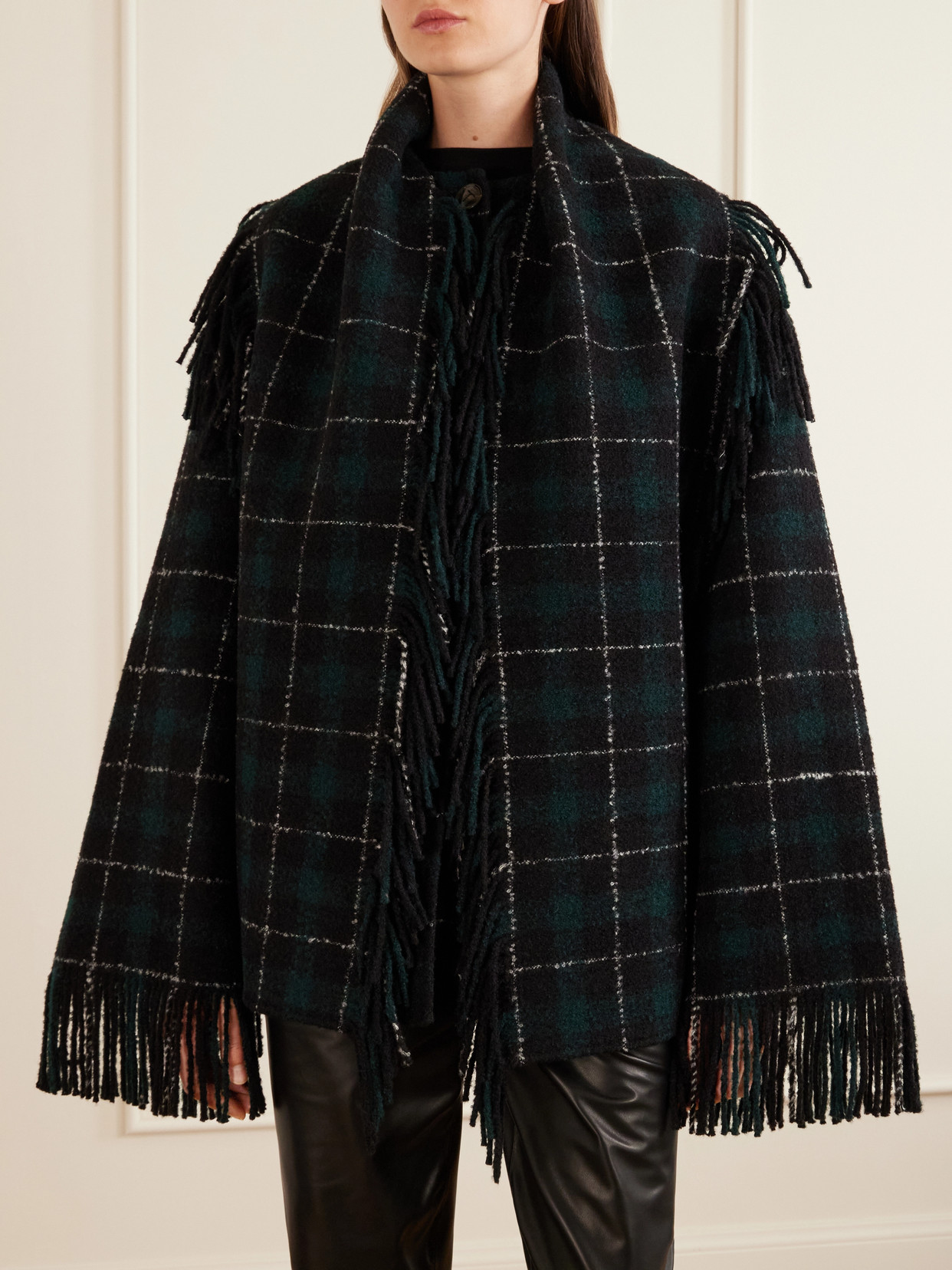 Fringed Checked Wool-Blend Jacket
