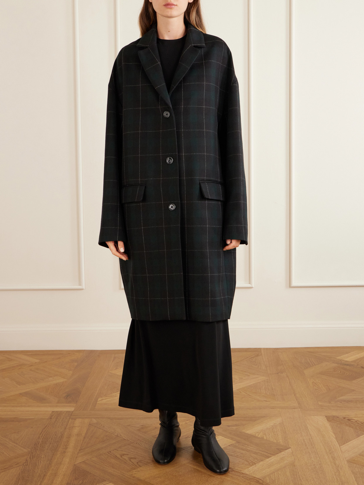 Checked Wool-Blend Coat