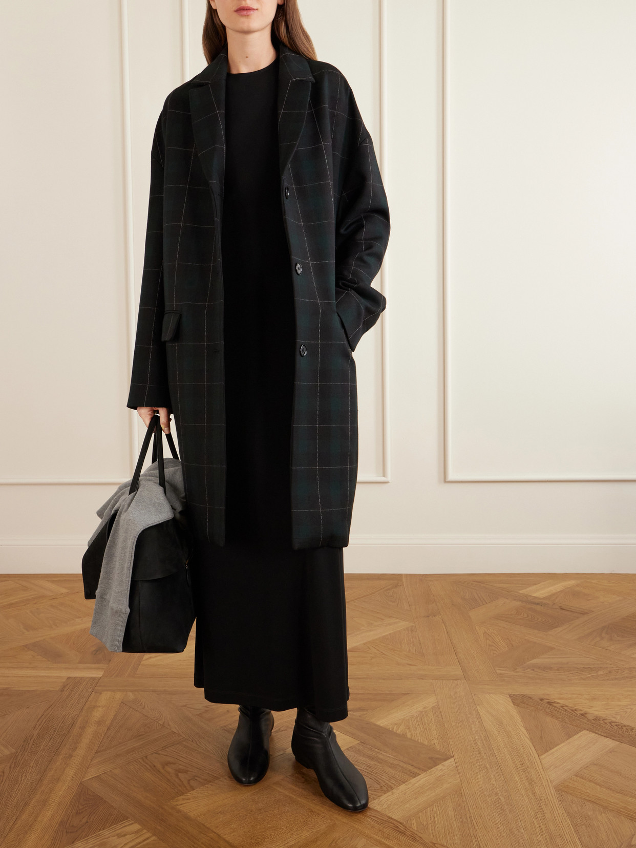 Checked Wool-Blend Coat