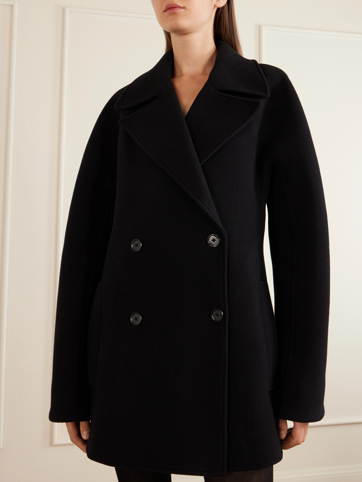 Totême Double-breasted Wool-blend Coat In Black